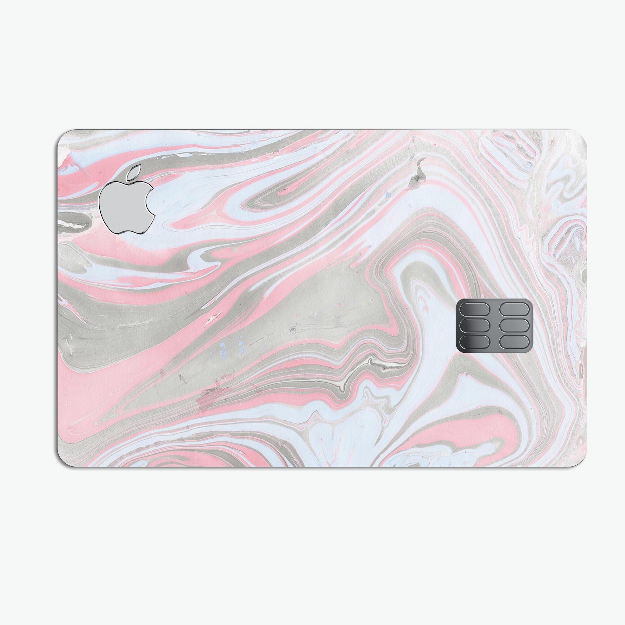 Marbleized Swirling Pink and Gray decal skin for Apple Card, showcasing a stylish design with premium vinyl protection.