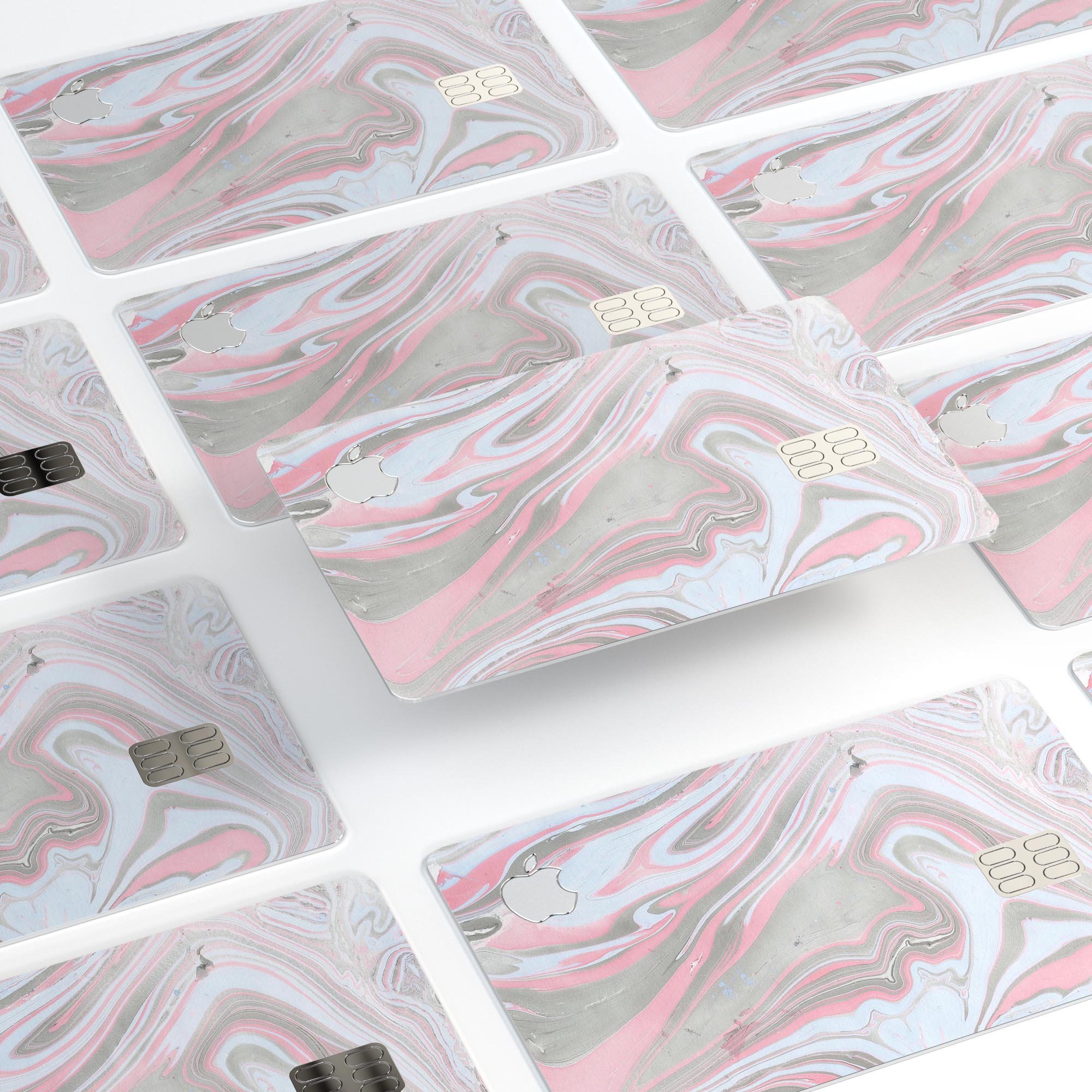 Marbleized Swirling Pink and Gray decal skin for Apple Card, showcasing a stylish design with premium vinyl protection.