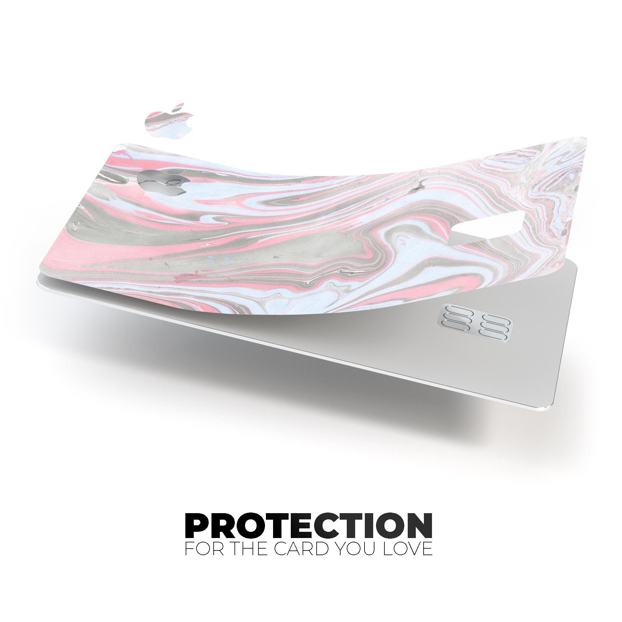 Marbleized Swirling Pink and Gray decal skin for Apple Card, showcasing a stylish design with premium vinyl protection.