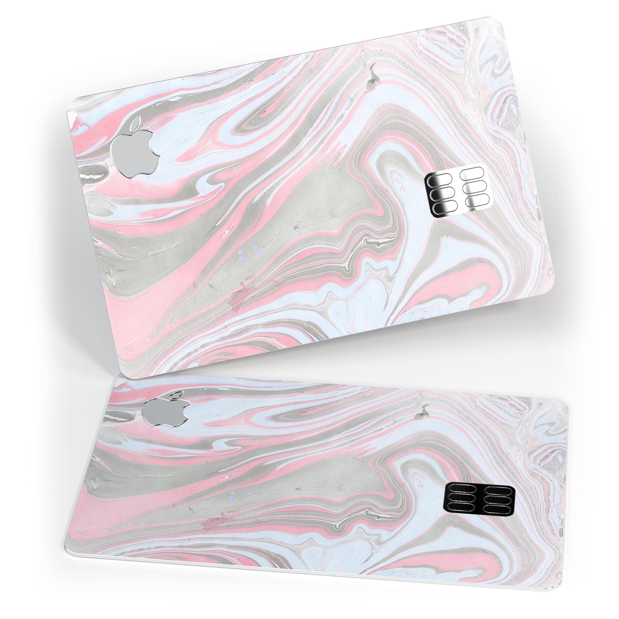 Marbleized Swirling Pink and Gray decal skin for Apple Card, showcasing a stylish design with premium vinyl protection.