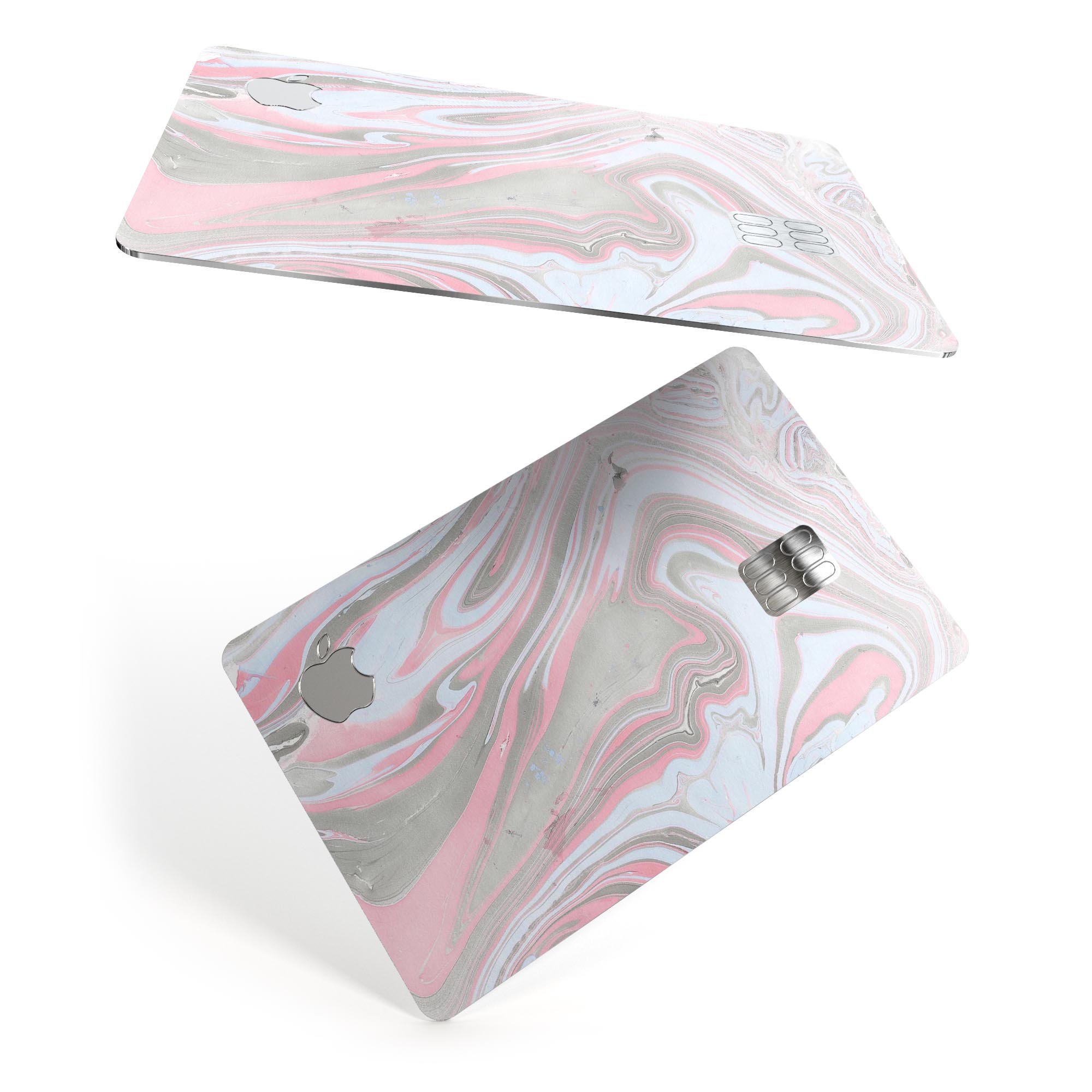 Marbleized Swirling Pink and Gray decal skin for Apple Card, showcasing a stylish design with premium vinyl protection.