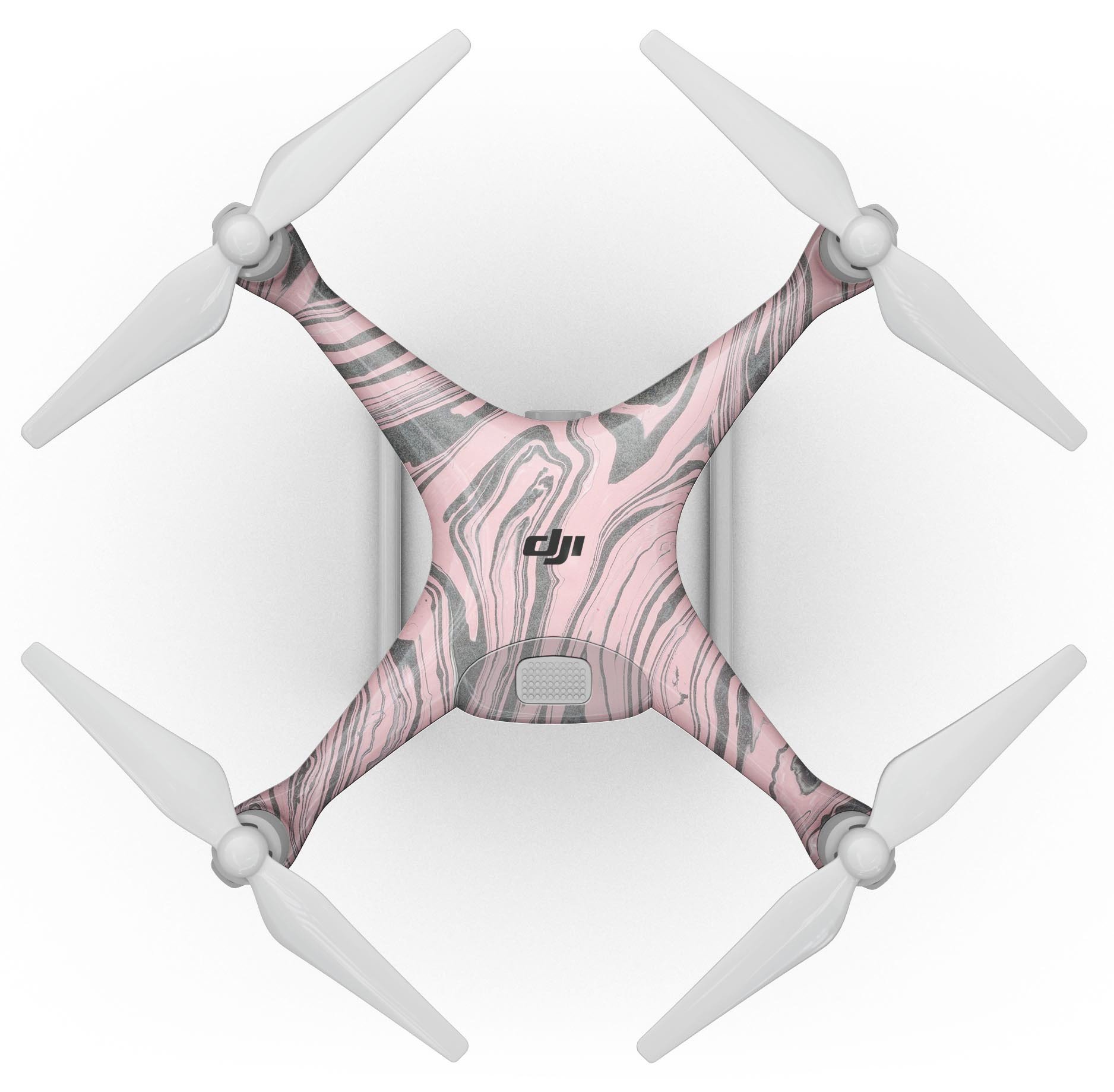 Marbleized Swirling Pink and Gray Full-Body Skin Kit for DJI Phantom 4 Drone, showcasing a vibrant design and precision fit.