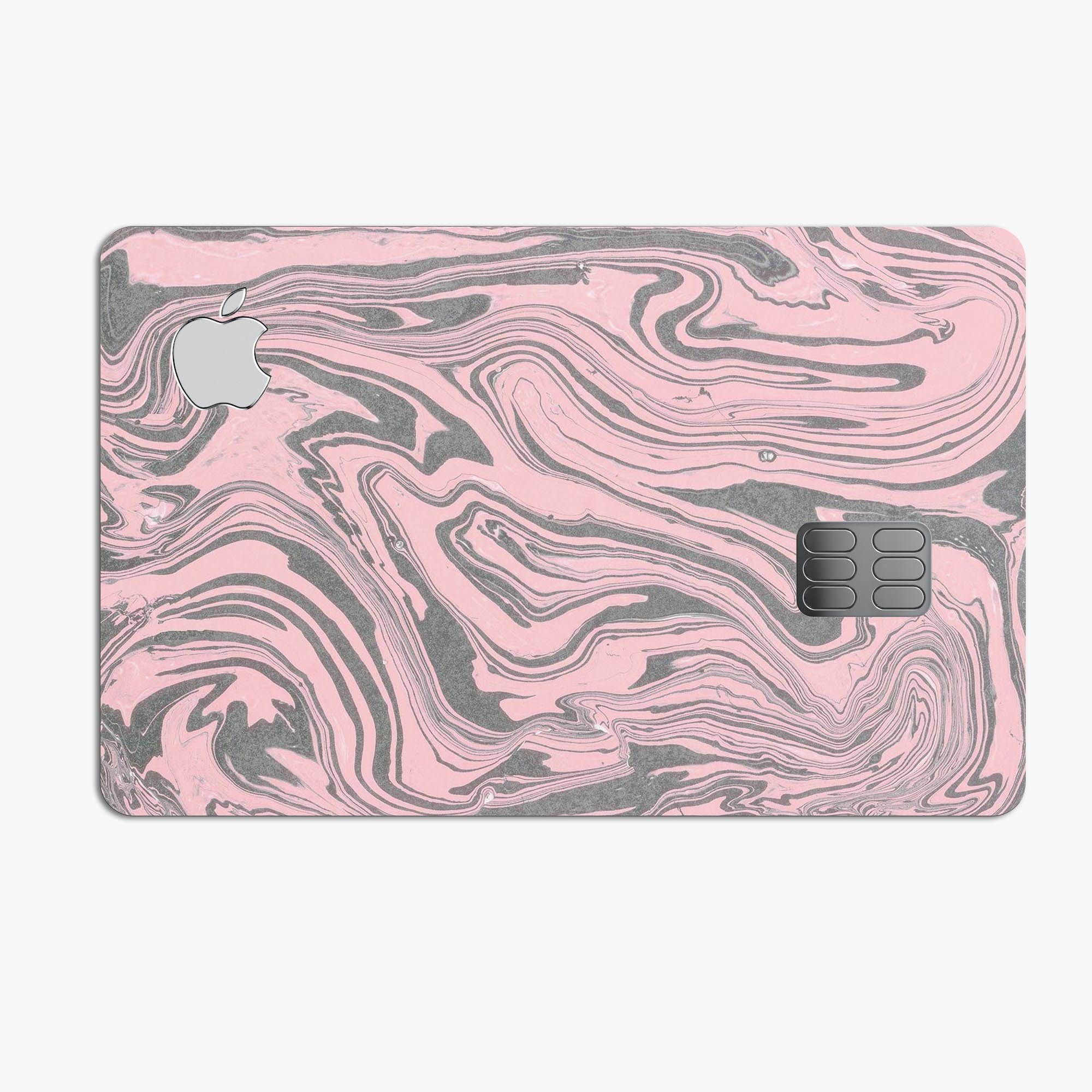 Marbleized Swirling Pink and Gray premium protective decal for Apple Card, showcasing its stylish design and high-quality finish.