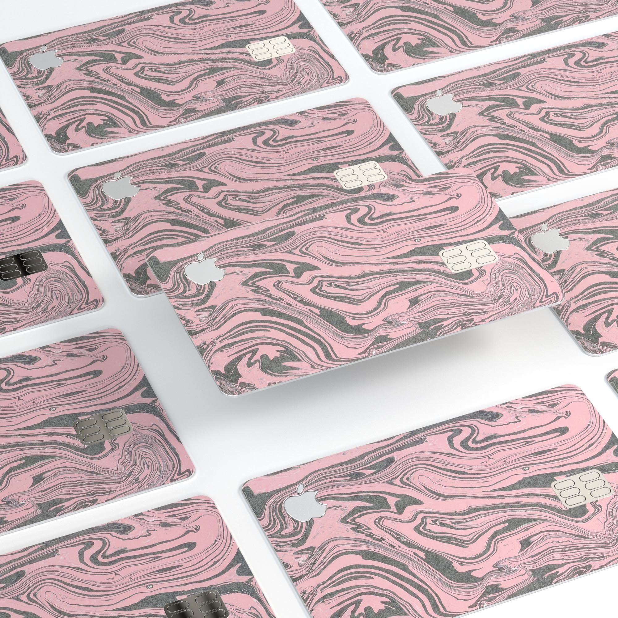 Marbleized Swirling Pink and Gray premium protective decal for Apple Card, showcasing its stylish design and high-quality finish.