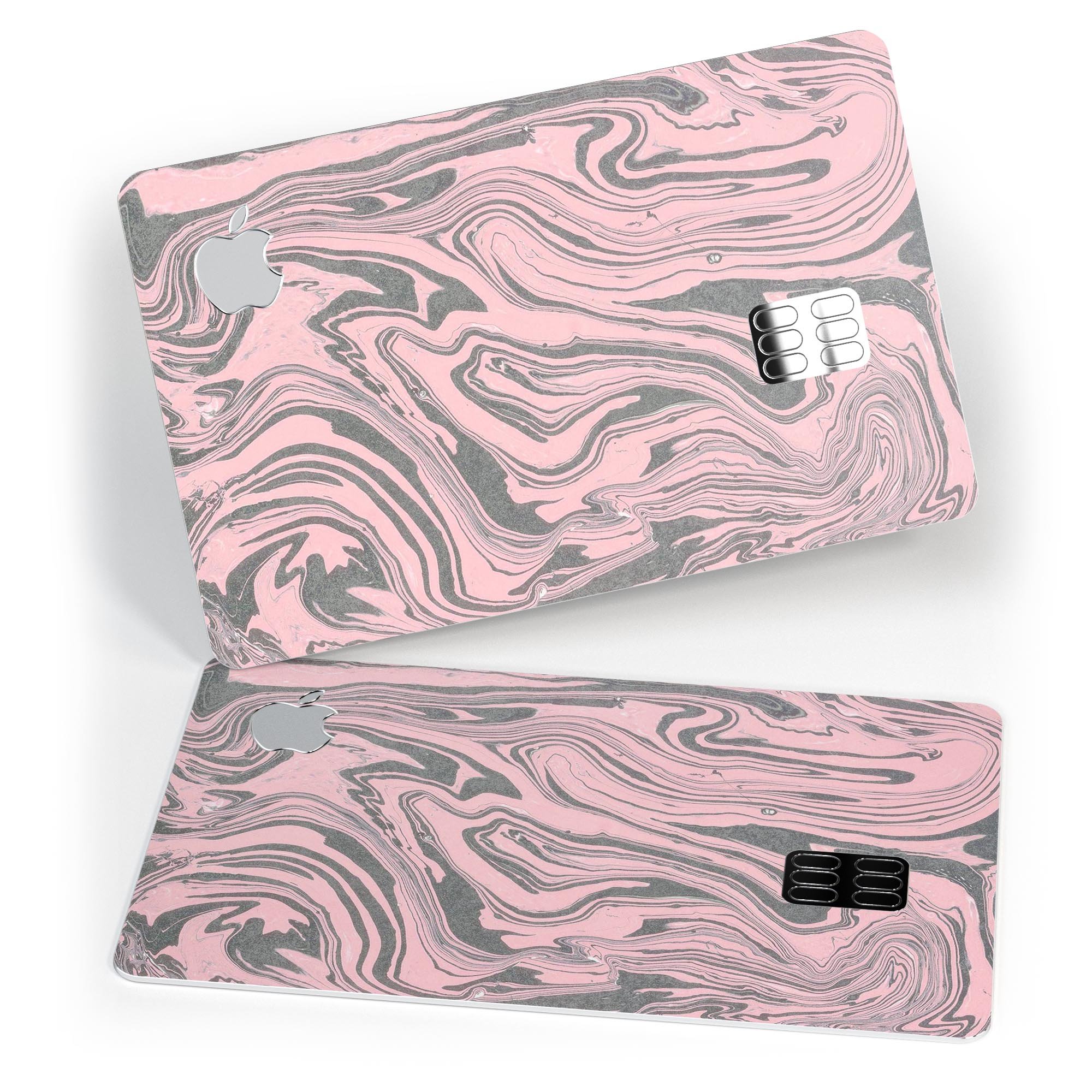 Marbleized Swirling Pink and Gray premium protective decal for Apple Card, showcasing its stylish design and high-quality finish.