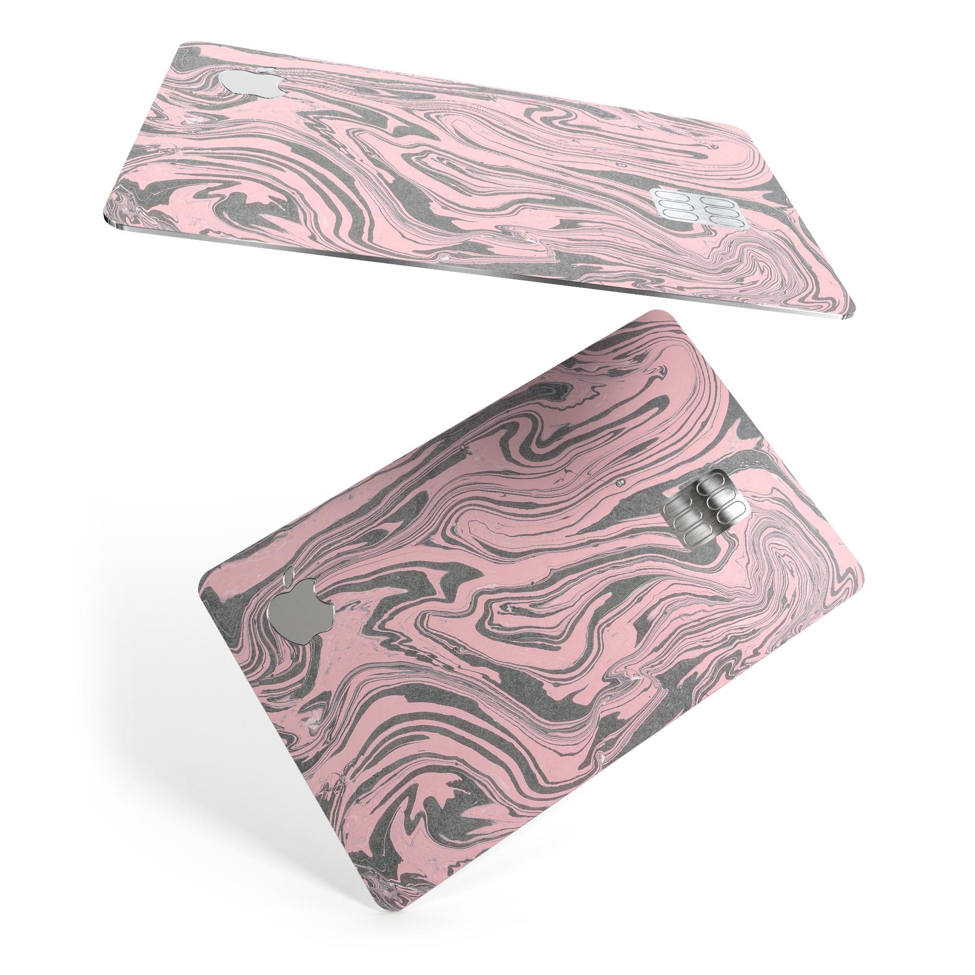 Marbleized Swirling Pink and Gray premium protective decal for Apple Card, showcasing its stylish design and high-quality finish.