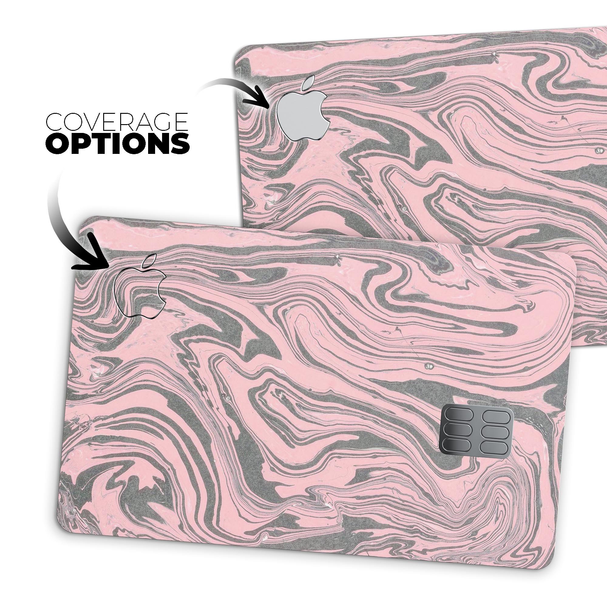 Marbleized Swirling Pink and Gray premium protective decal for Apple Card, showcasing its stylish design and high-quality finish.