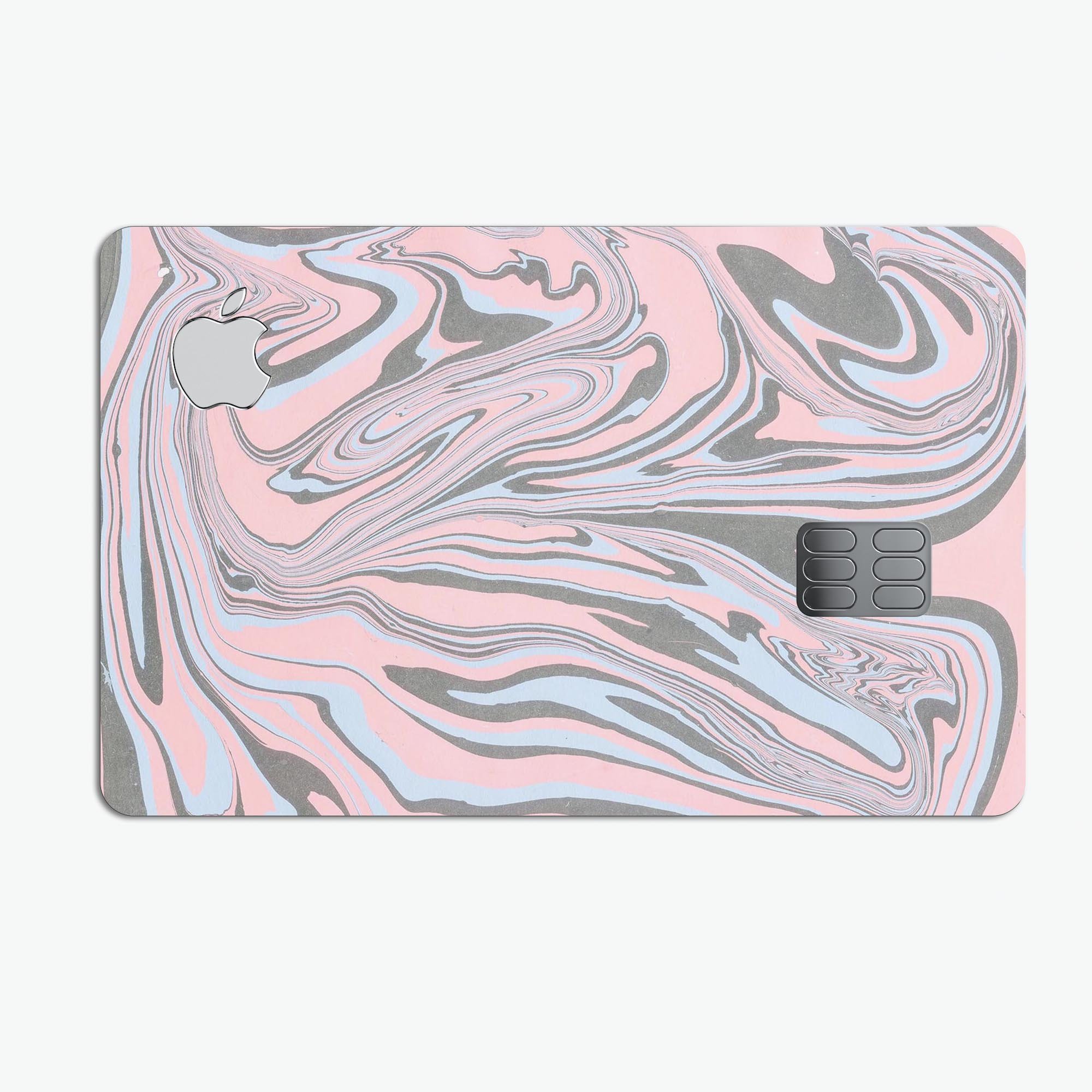 Marbleized Swirling Pink and Gray premium protective decal for Apple Card, showcasing its stylish design and high-quality finish.