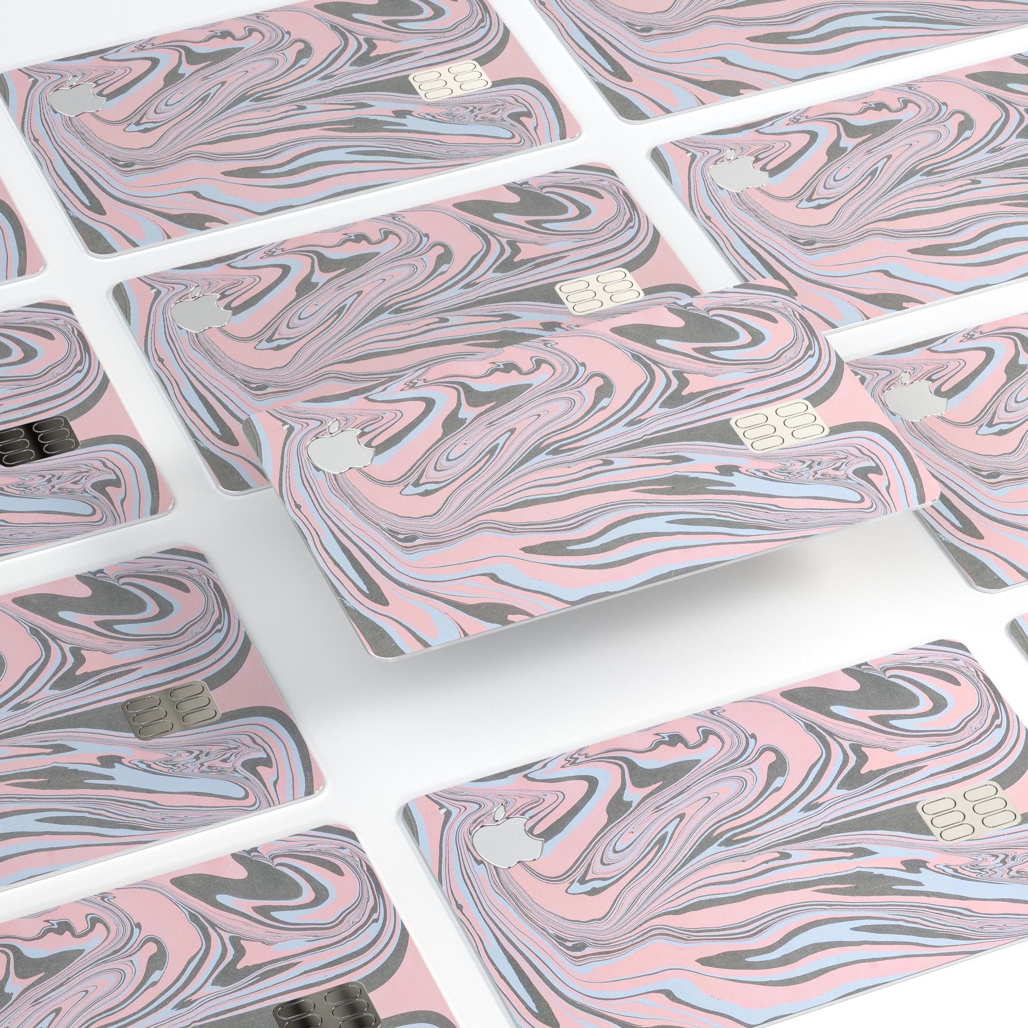 Marbleized Swirling Pink and Gray premium protective decal for Apple Card, showcasing its stylish design and high-quality finish.