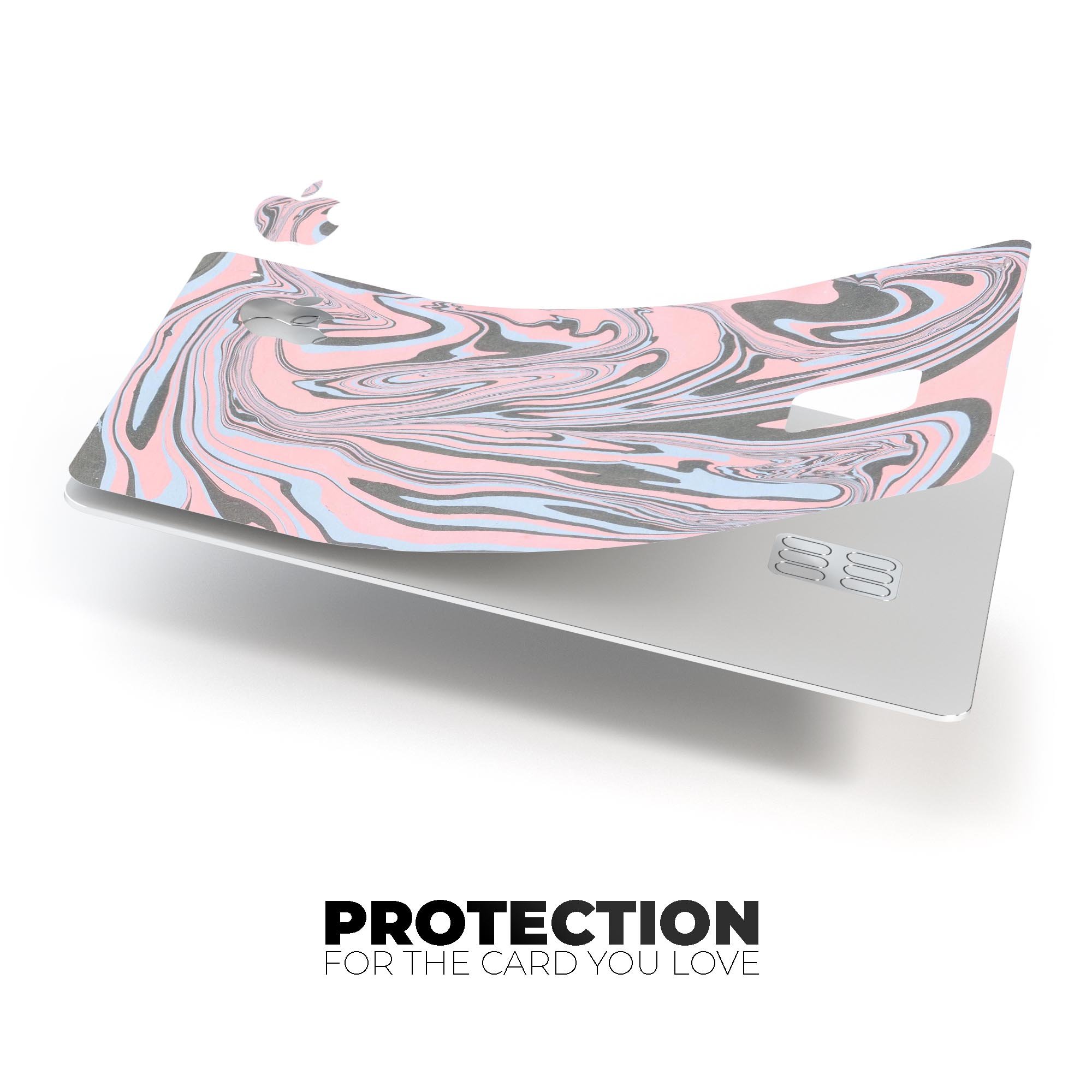 Marbleized Swirling Pink and Gray premium protective decal for Apple Card, showcasing its stylish design and high-quality finish.