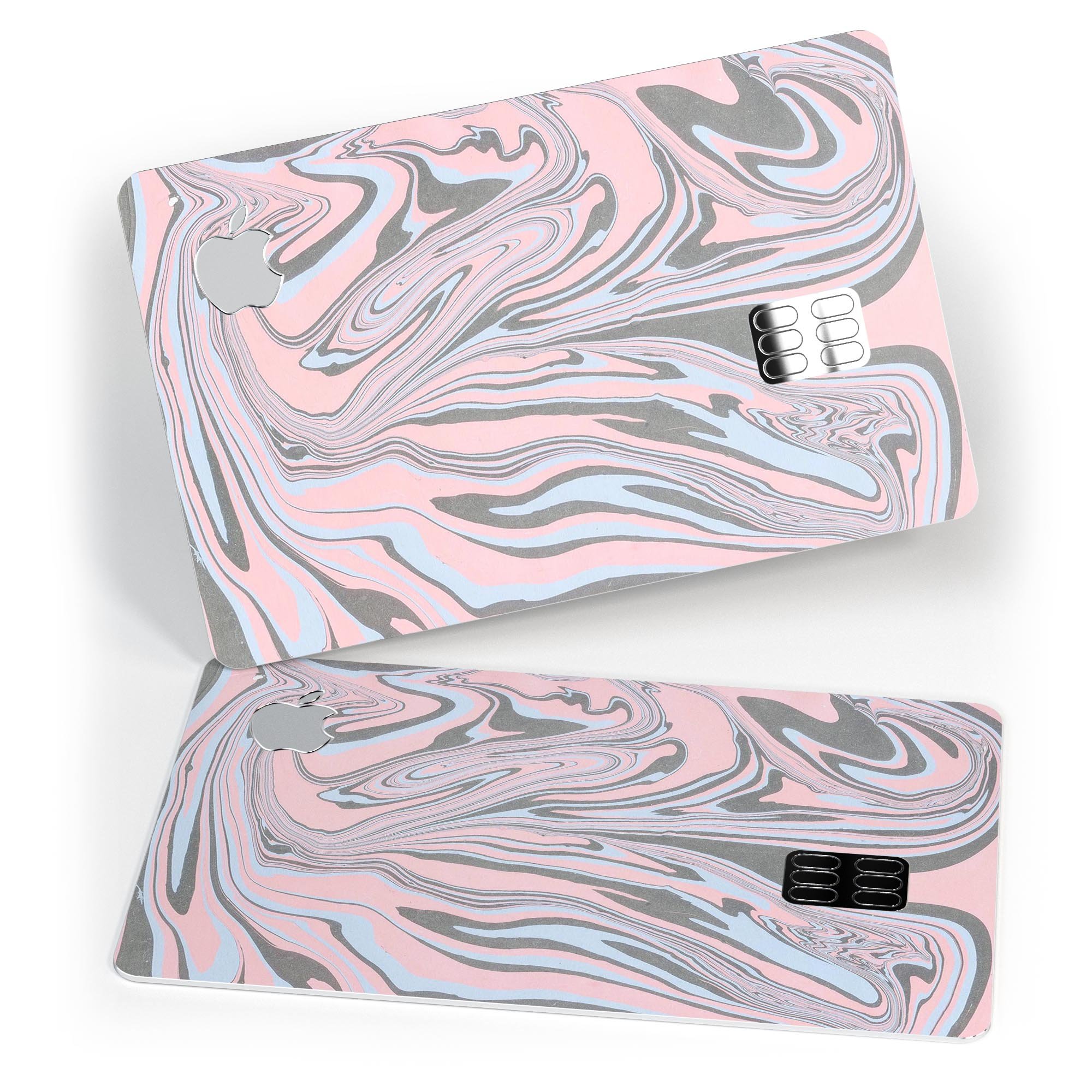 Marbleized Swirling Pink and Gray premium protective decal for Apple Card, showcasing its stylish design and high-quality finish.