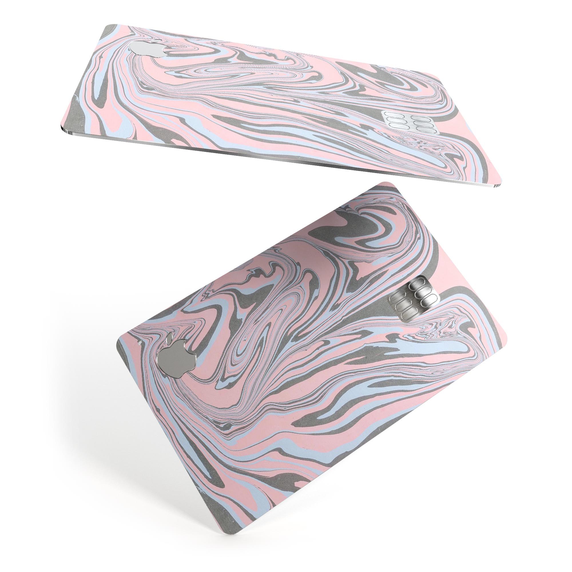 Marbleized Swirling Pink and Gray premium protective decal for Apple Card, showcasing its stylish design and high-quality finish.