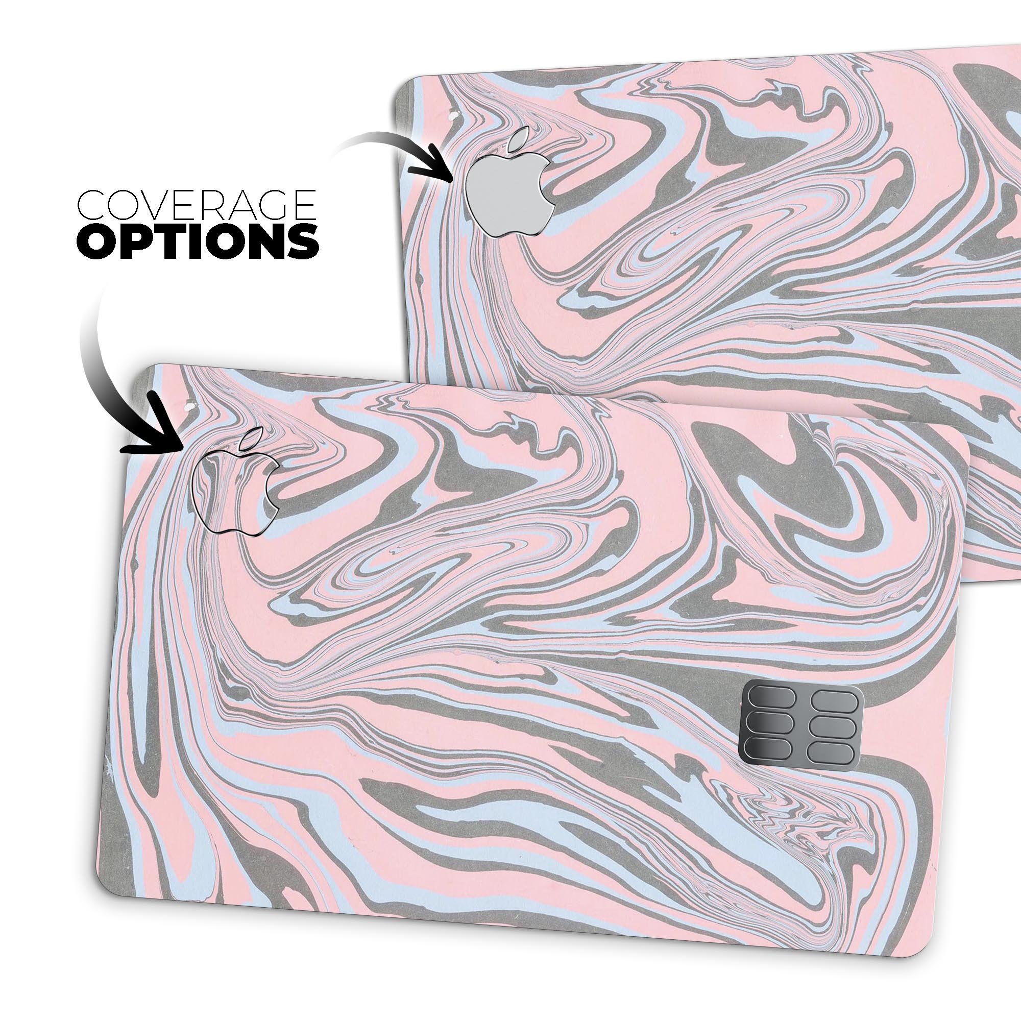 Marbleized Swirling Pink and Gray premium protective decal for Apple Card, showcasing its stylish design and high-quality finish.