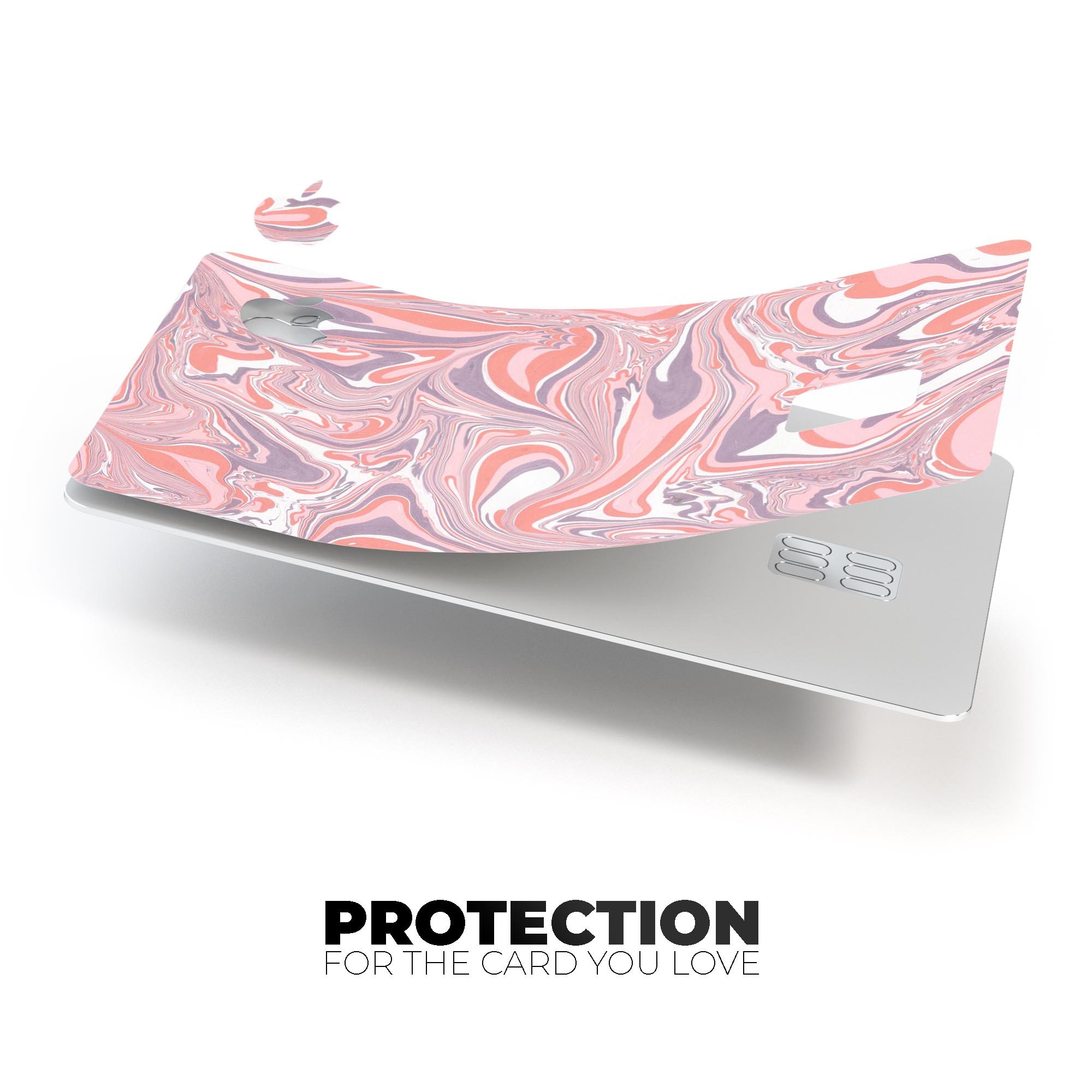 Marbleized Swirling Pink and Purple Premium Protective Decal for Apple Card, showcasing vibrant colors and a sleek design.