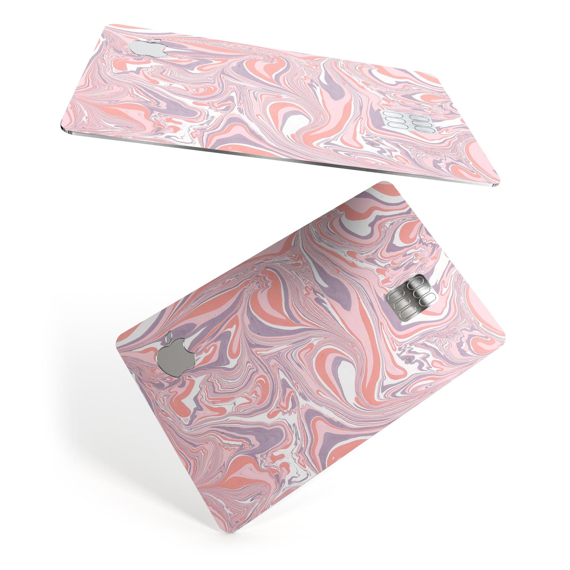 Marbleized Swirling Pink and Purple Premium Protective Decal for Apple Card, showcasing vibrant colors and a sleek design.