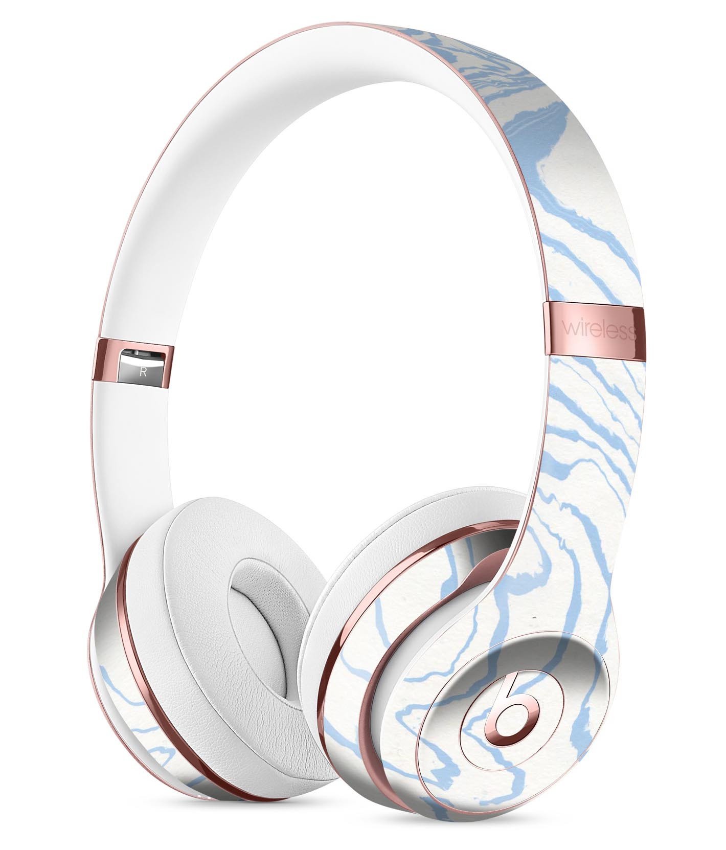 Marbleized Swirling Soft Blue Full-Body Skin Kit for Beats by Dre Solo 3 Wireless Headphones, showcasing a stylish design and premium vinyl material.