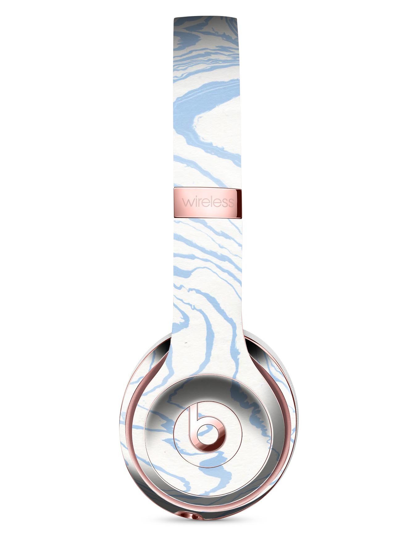 Marbleized Swirling Soft Blue Full-Body Skin Kit for Beats by Dre Solo 3 Wireless Headphones, showcasing a stylish design and premium vinyl material.