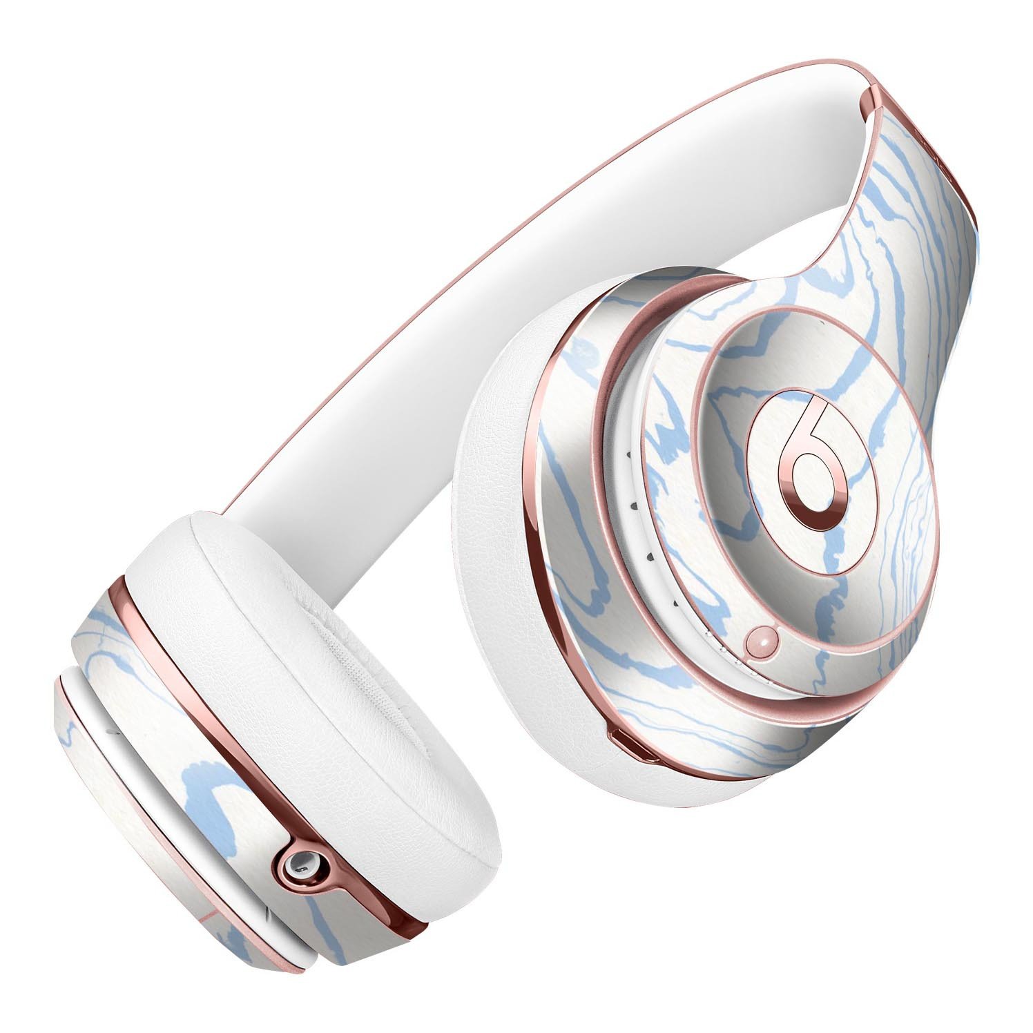 Marbleized Swirling Soft Blue Full-Body Skin Kit for Beats by Dre Solo 3 Wireless Headphones, showcasing a stylish design and premium vinyl material.