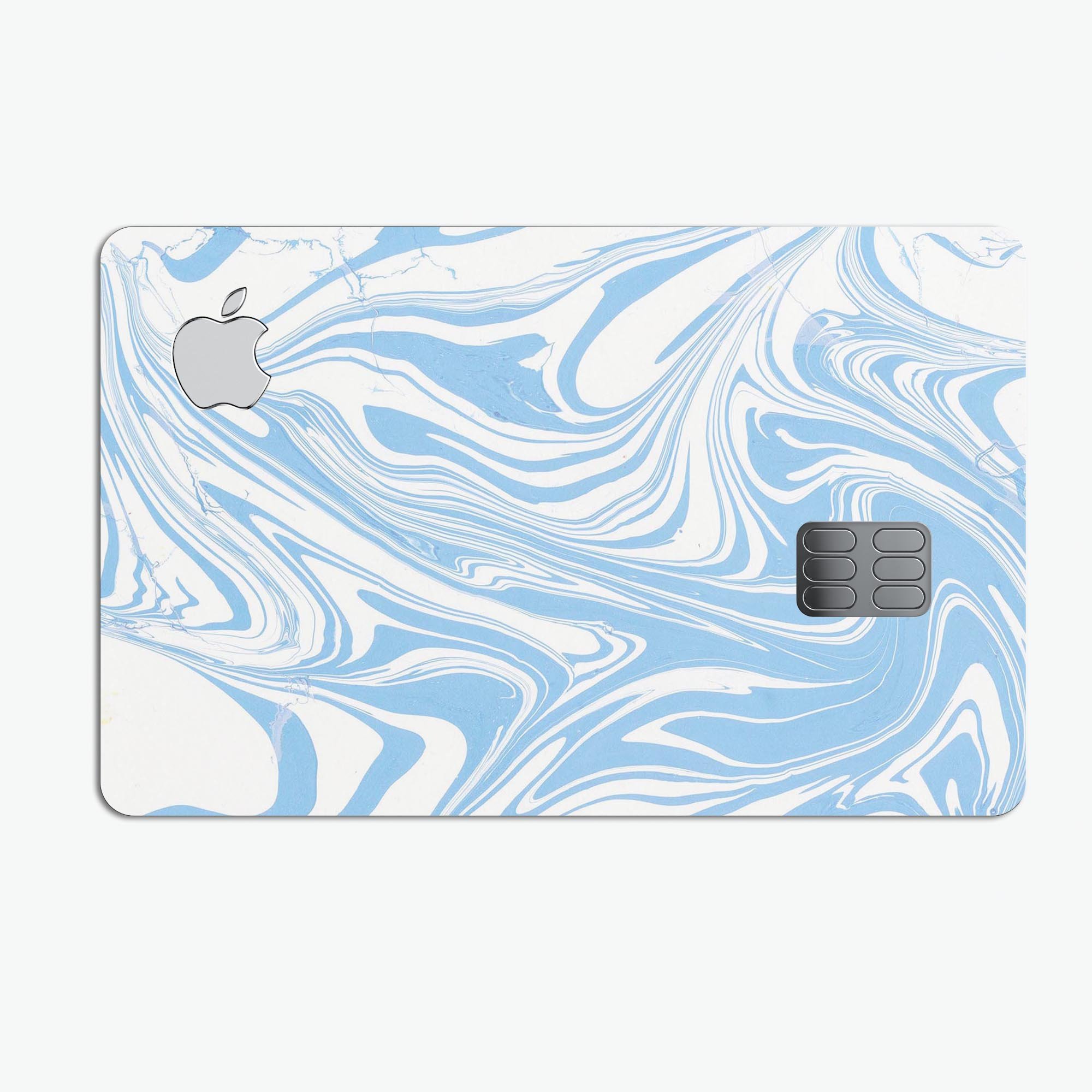 Marbleized Swirling Soft Blue decal skin for Apple Card, showcasing a stylish design with a premium finish.