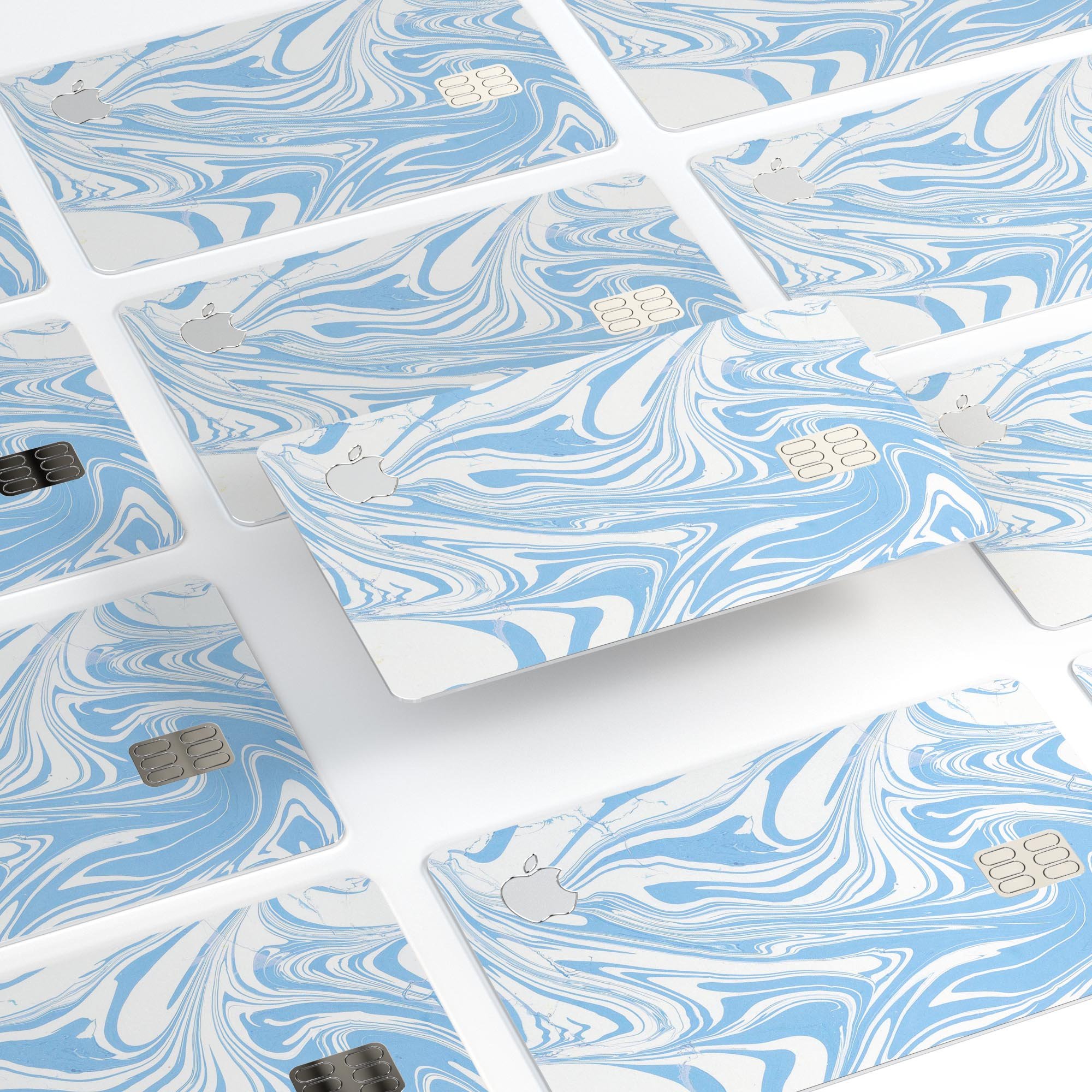 Marbleized Swirling Soft Blue decal skin for Apple Card, showcasing a stylish design with a premium finish.