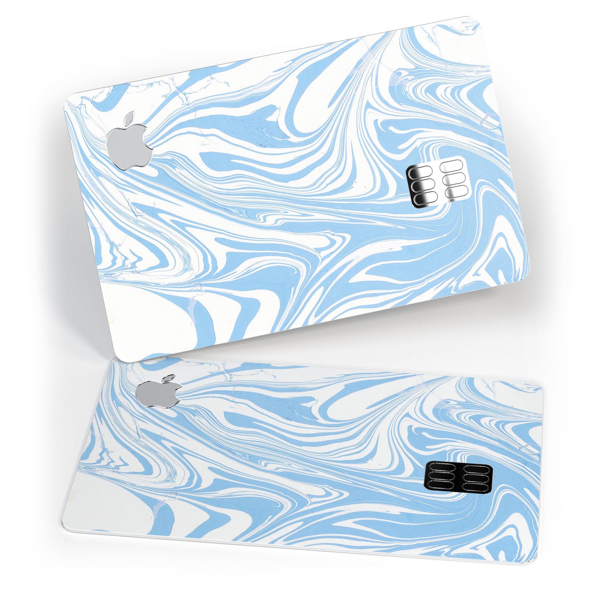 Marbleized Swirling Soft Blue decal skin for Apple Card, showcasing a stylish design with a premium finish.