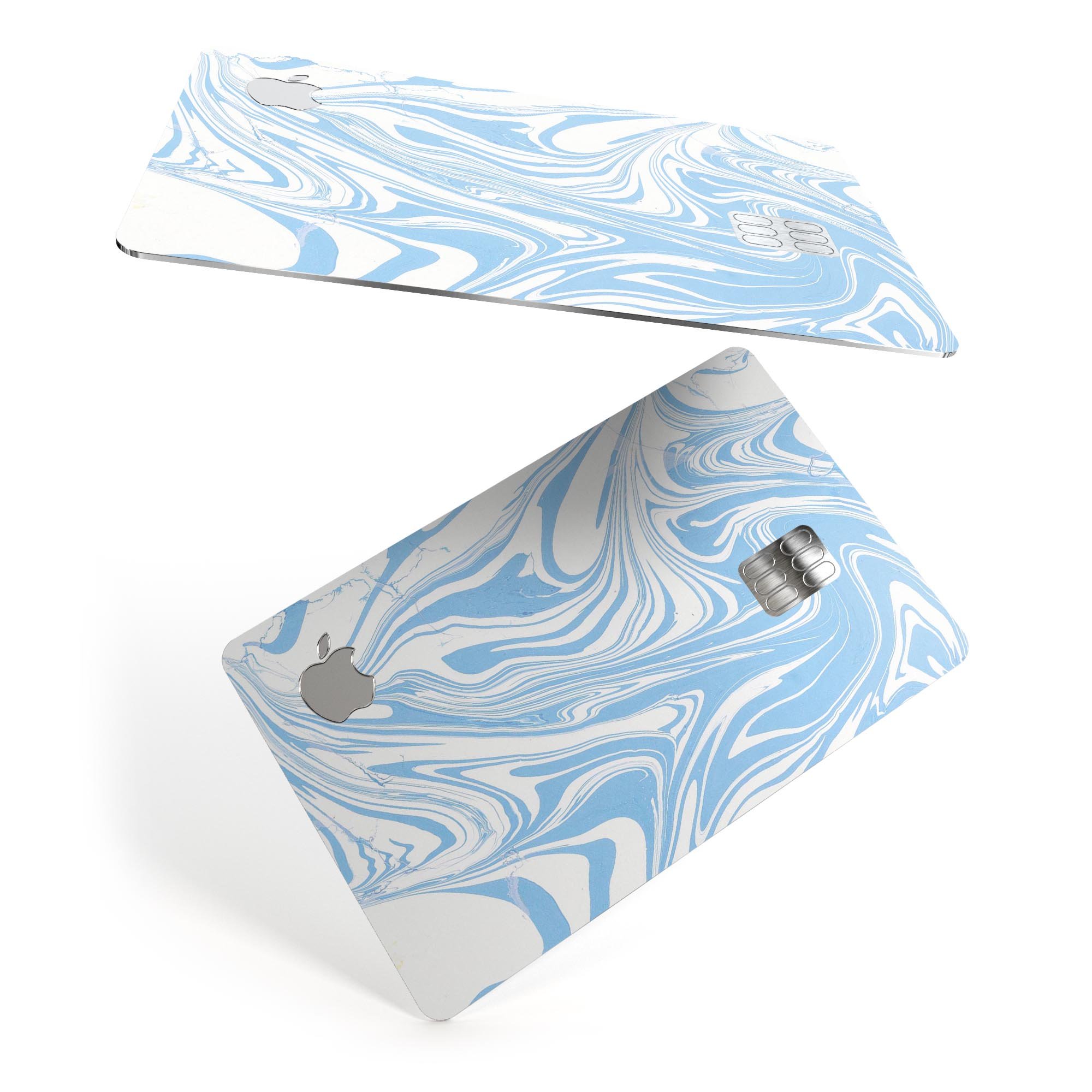 Marbleized Swirling Soft Blue decal skin for Apple Card, showcasing a stylish design with a premium finish.