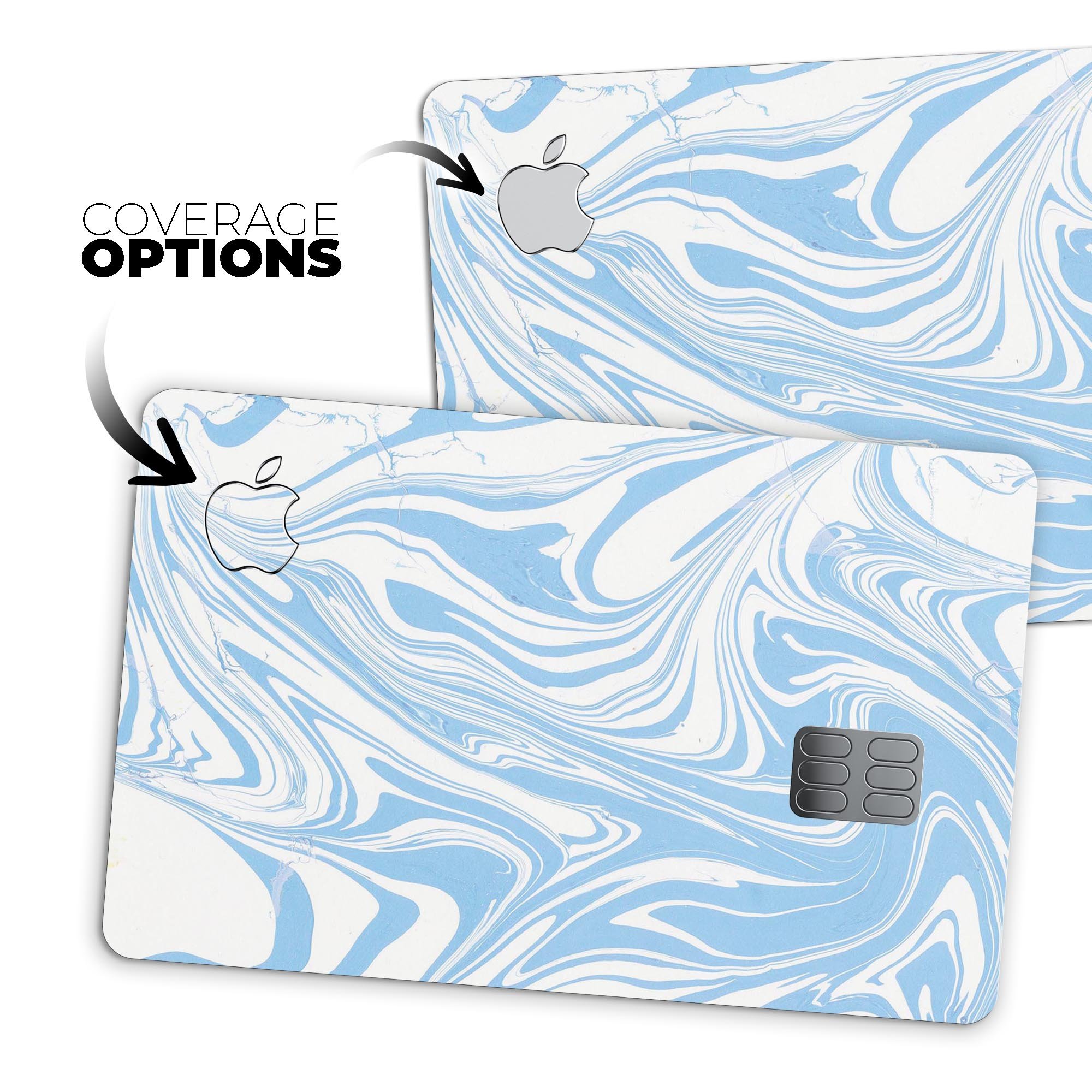 Marbleized Swirling Soft Blue decal skin for Apple Card, showcasing a stylish design with a premium finish.