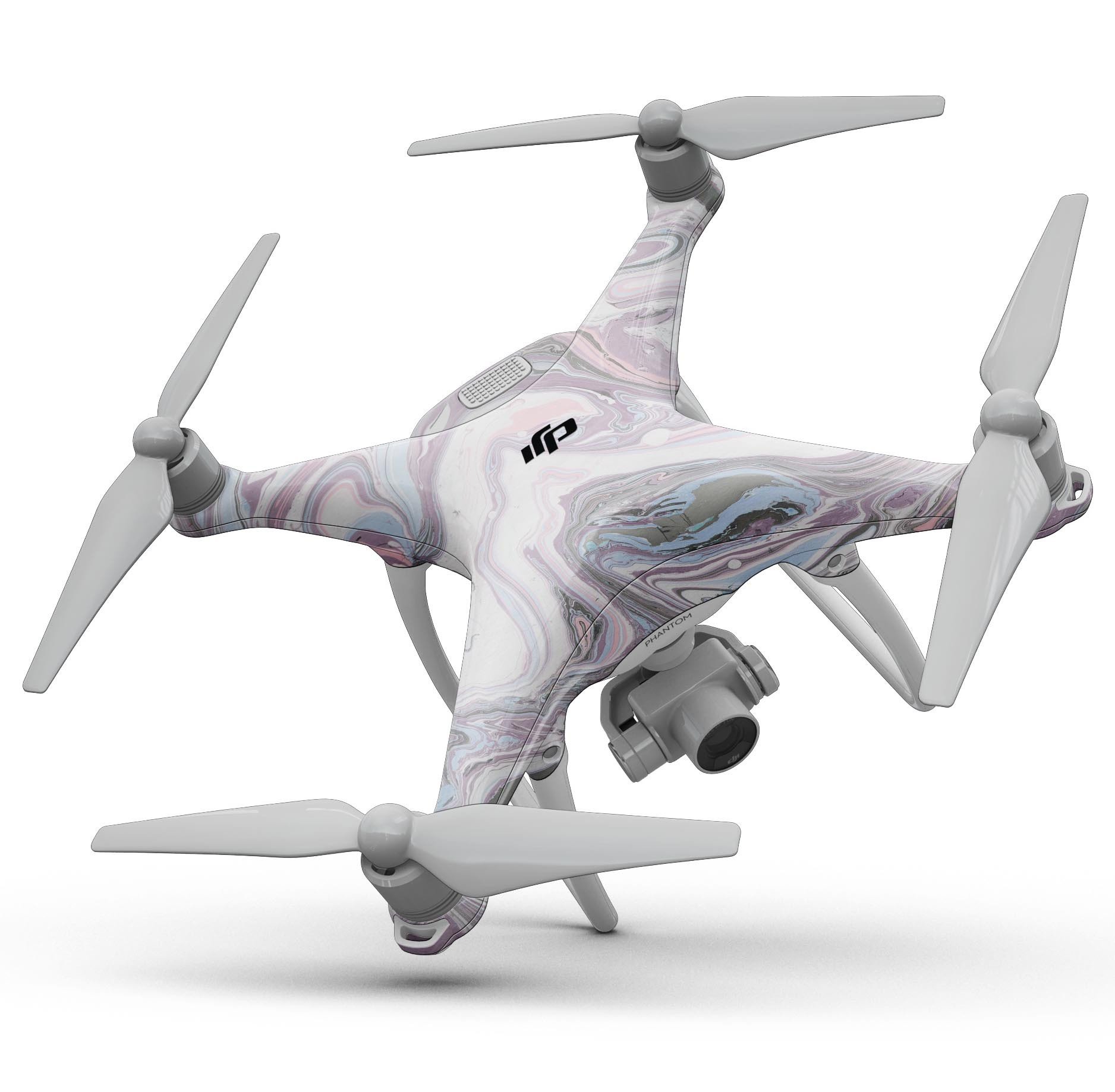 Marbleized Swirling Soft Purple Full-Body Skin Kit for DJI Phantom 4 Drone, showcasing a vibrant design and precision fit.