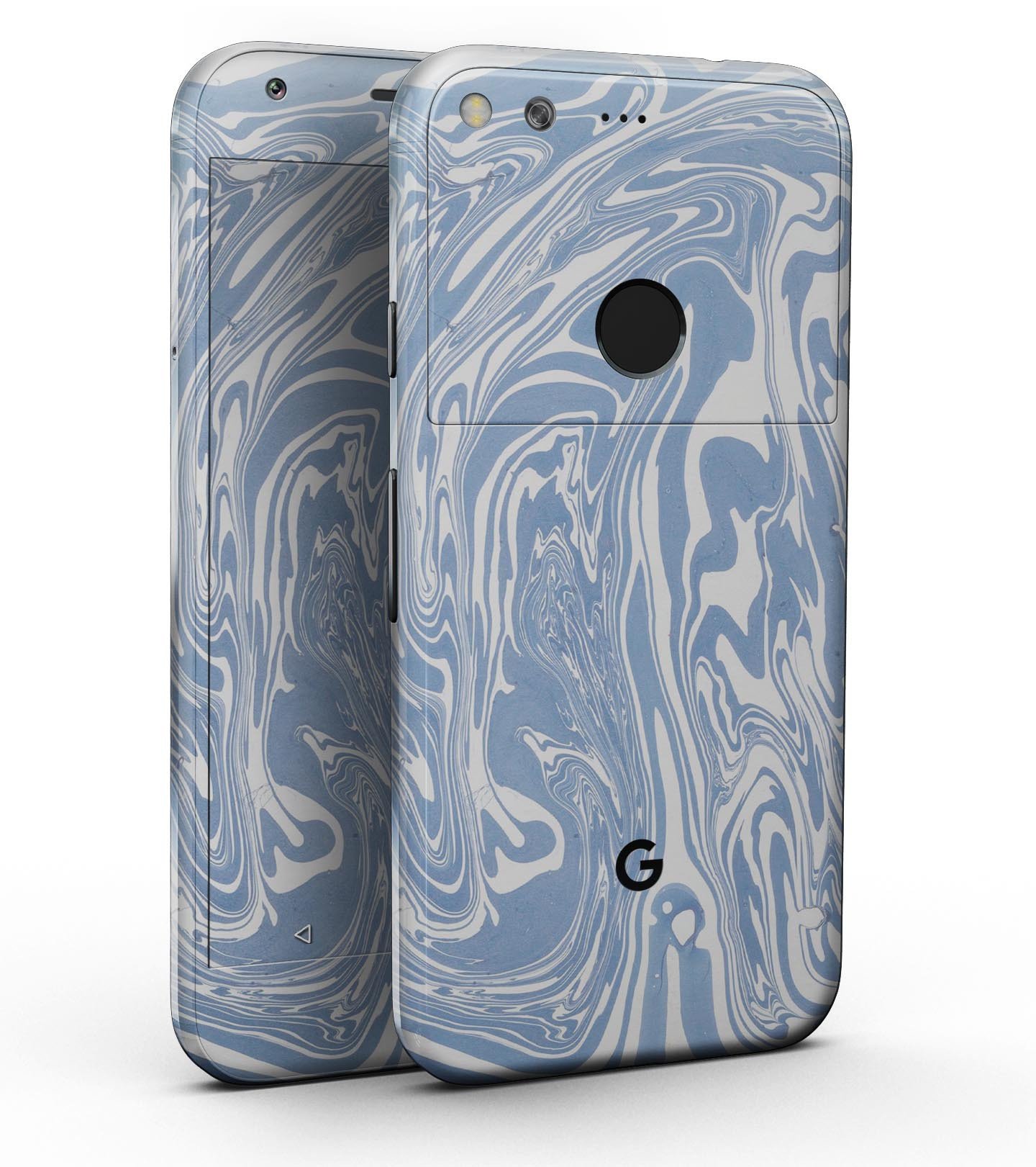 Marbleized Swirling Subtle Blue Full-Body Skin Kit for Google Pixel, showcasing a sleek design and precision fit.