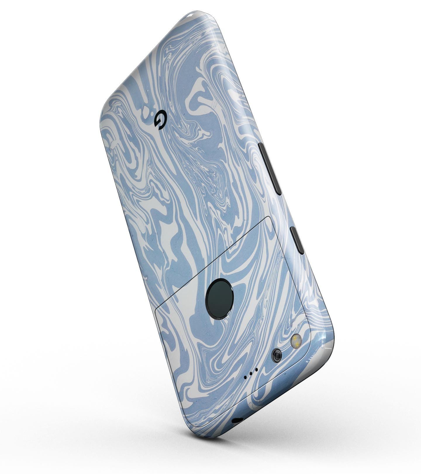 Marbleized Swirling Subtle Blue Full-Body Skin Kit for Google Pixel, showcasing a sleek design and precision fit.