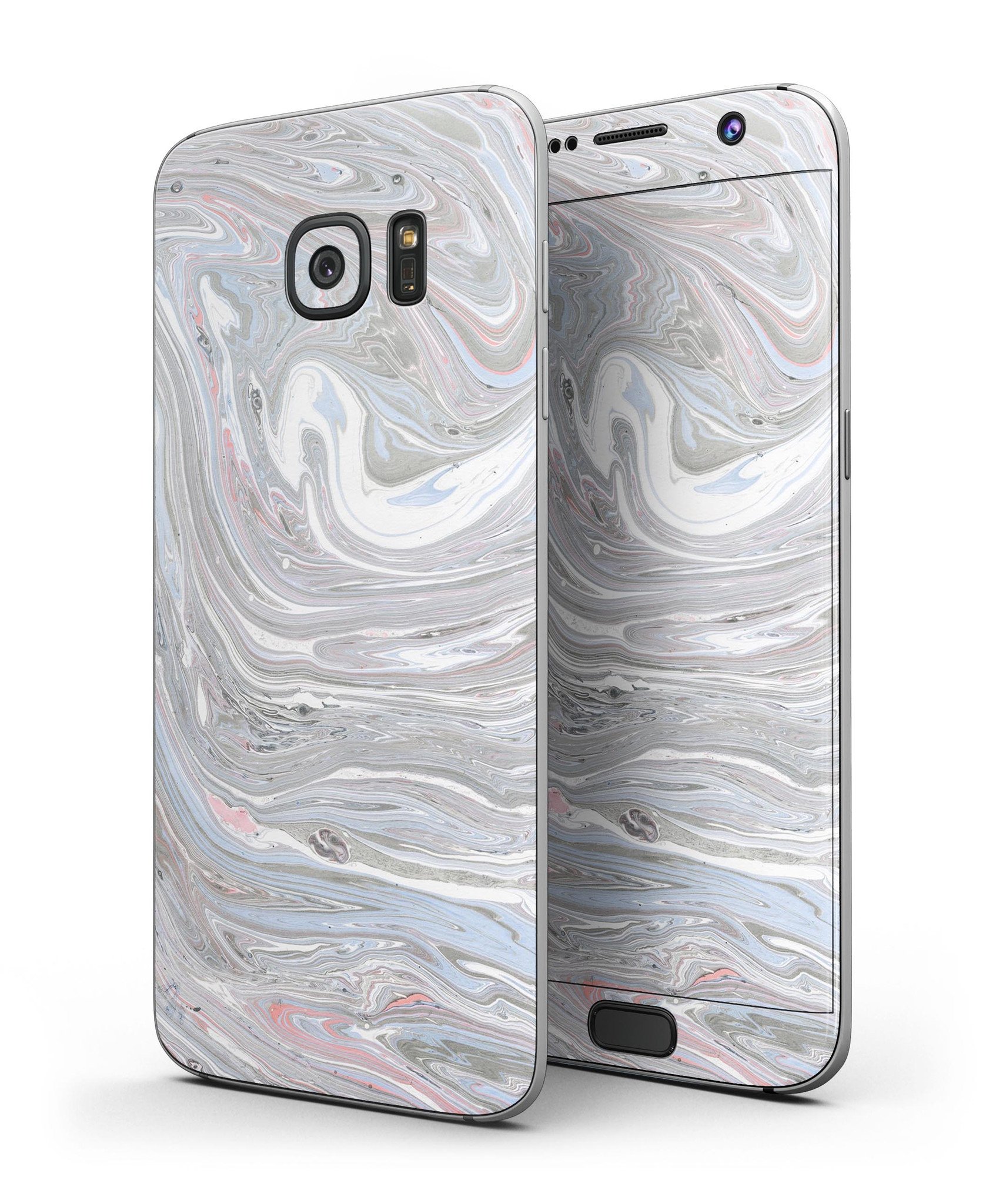 Marbleized Swirling v3 skin kit for Samsung Galaxy S7, showcasing vibrant marble design and premium vinyl material.