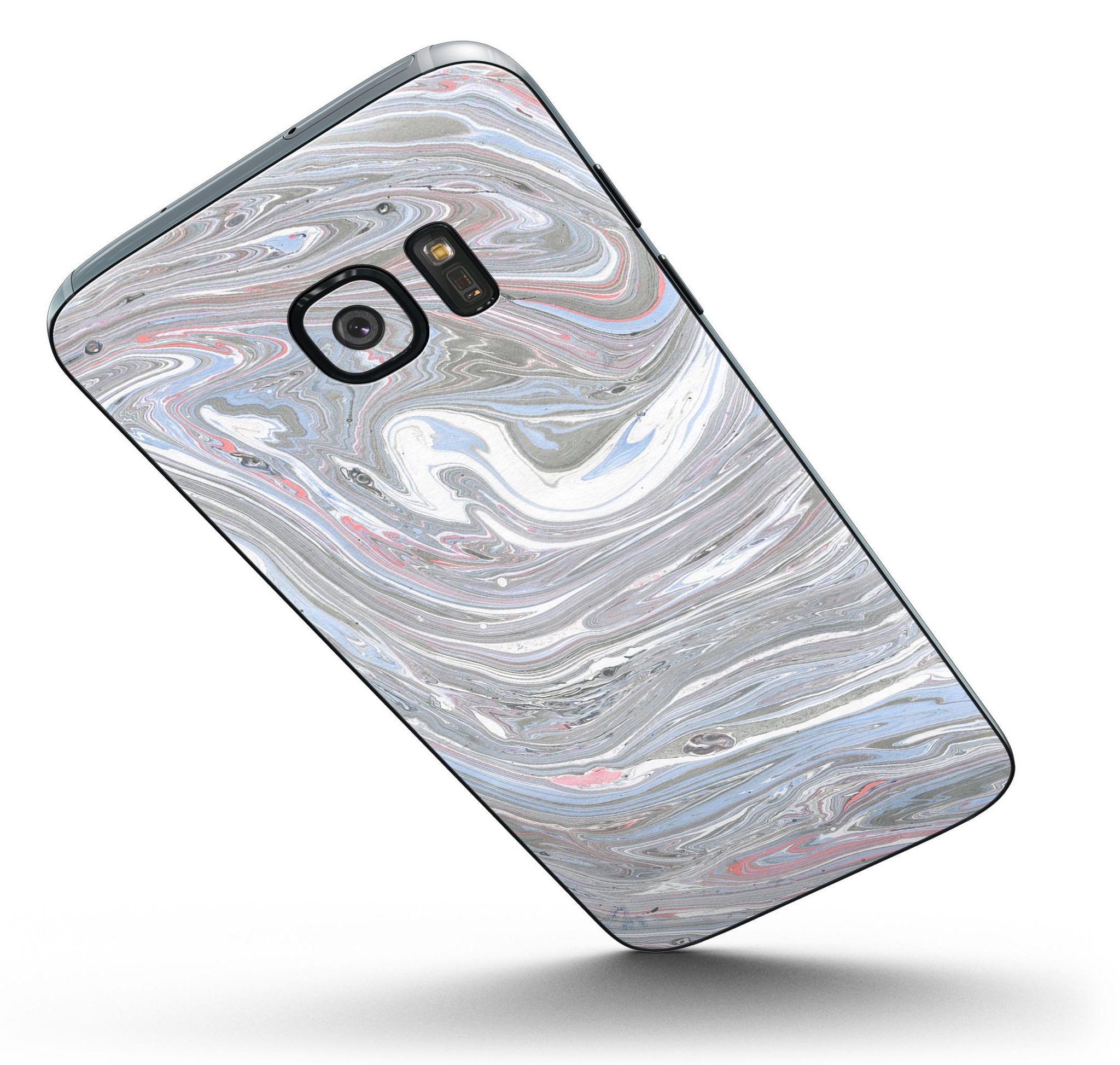 Marbleized Swirling v3 skin kit for Samsung Galaxy S7, showcasing vibrant marble design and premium vinyl material.