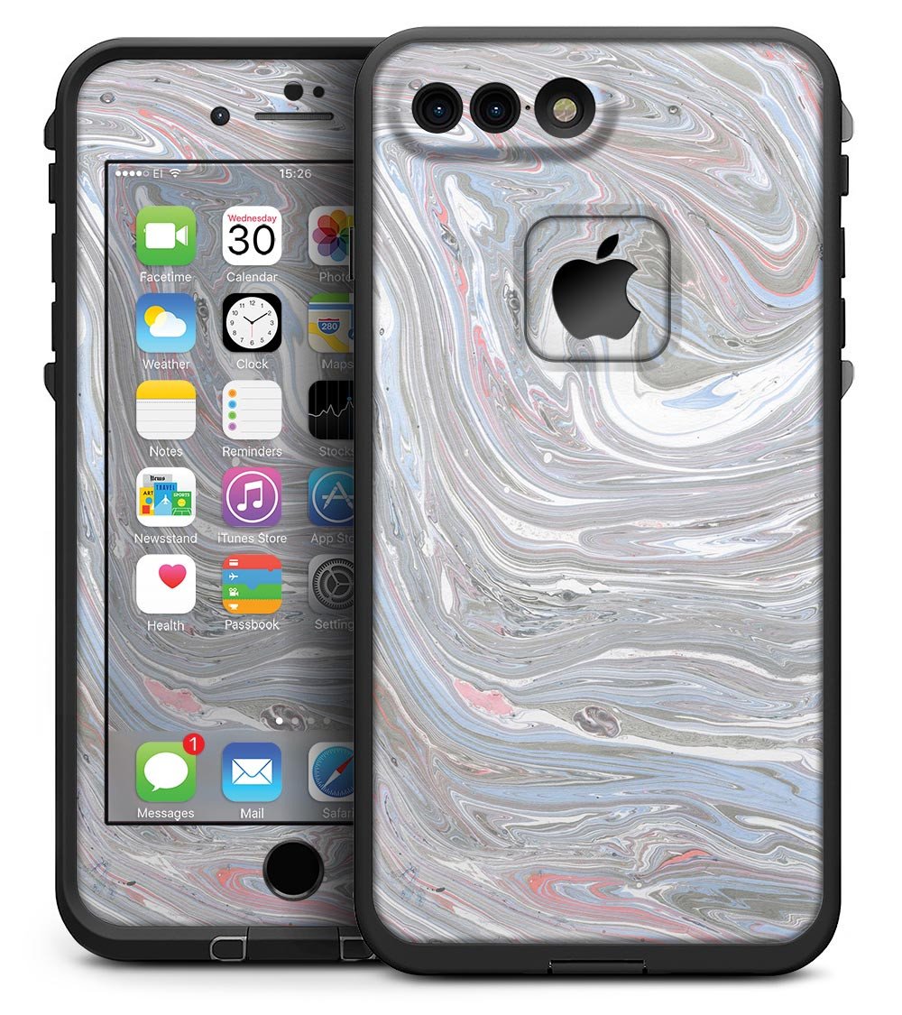 Marbleized Swirling v3 skin kit for iPhone 7 Plus LifeProof Fre Case, showcasing a stylish marble pattern on premium vinyl.