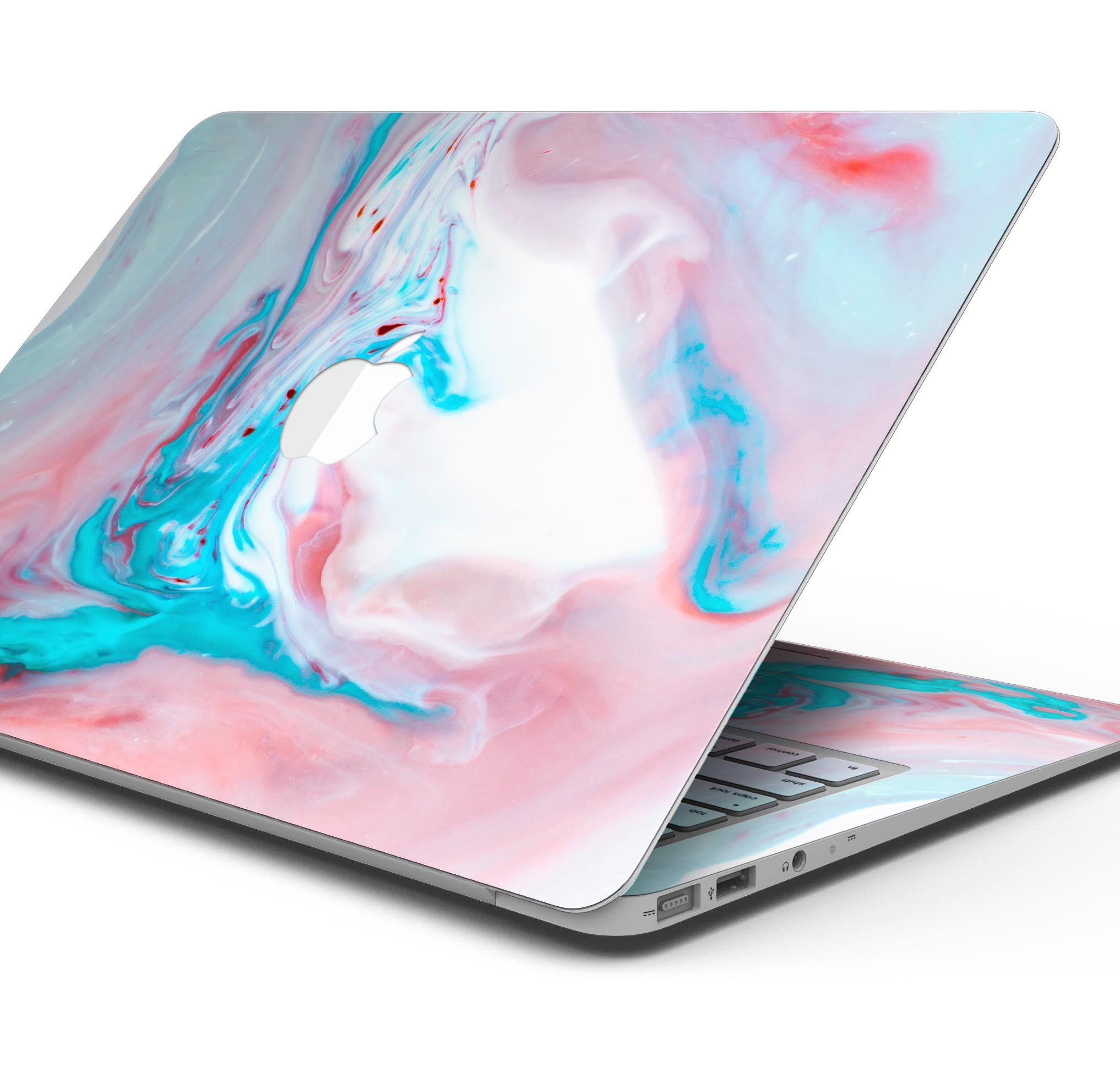 Marbleized Teal and Pink V2 skin decal wrap kit for MacBook, showcasing vibrant colors and a unique marble pattern.