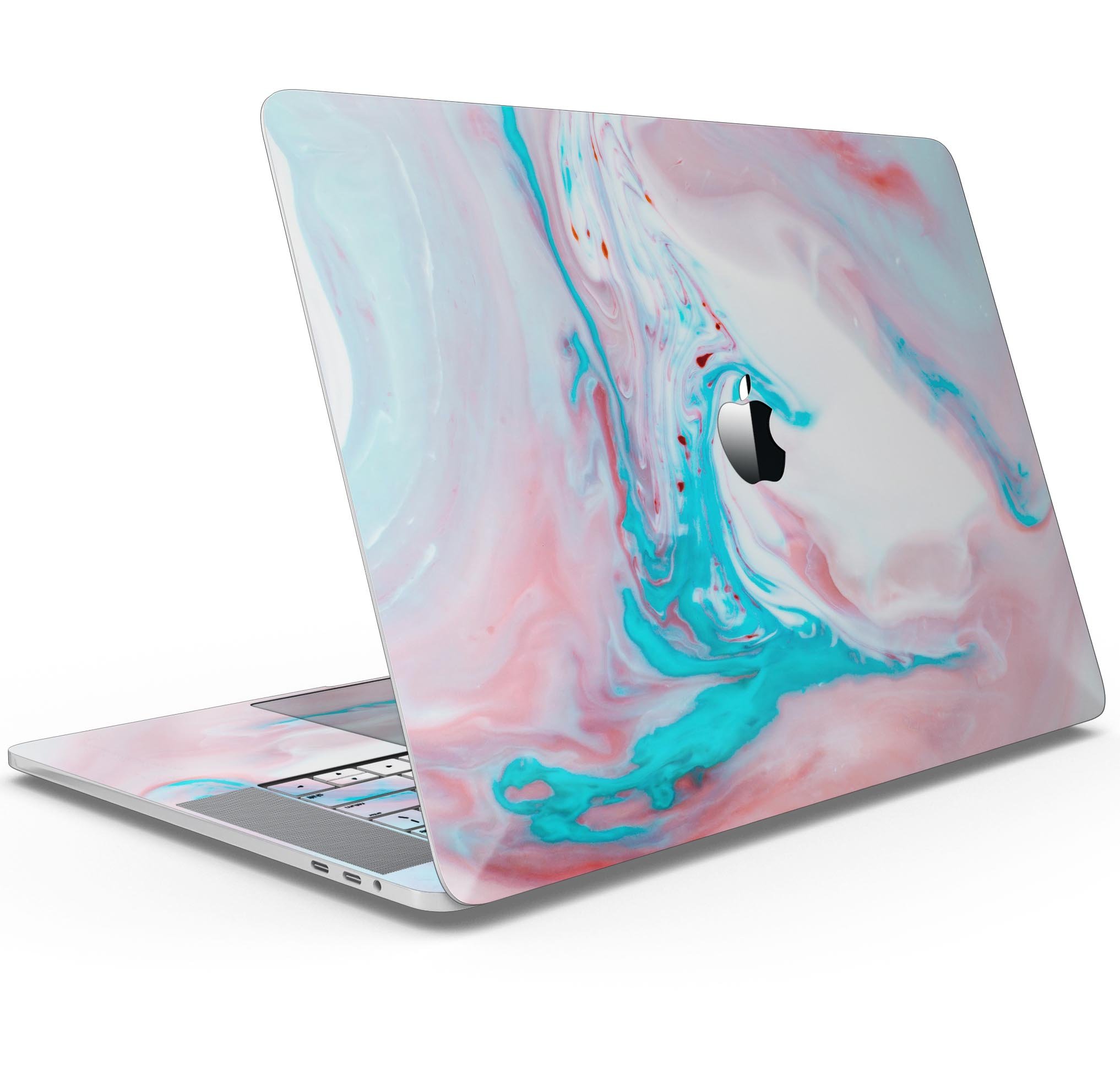 Marbleized Teal and Pink V2 skin decal wrap kit for MacBook, showcasing vibrant colors and a unique marble pattern.