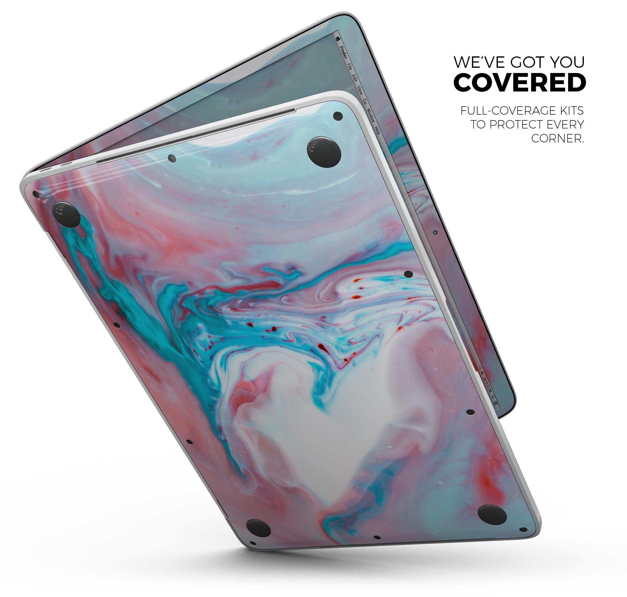 Marbleized Teal and Pink V2 skin decal wrap kit for MacBook, showcasing vibrant colors and a unique marble pattern.