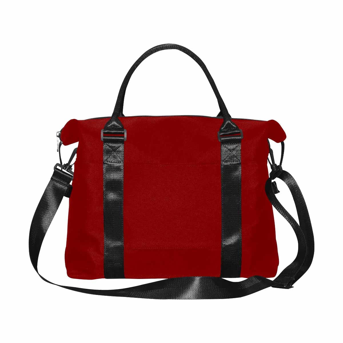 Large maroon red duffel bag made from durable oxford fabric, featuring handles and an adjustable strap for comfortable carrying.