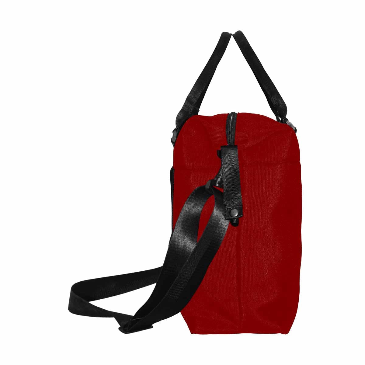 Large maroon red duffel bag made from durable oxford fabric, featuring handles and an adjustable strap for comfortable carrying.