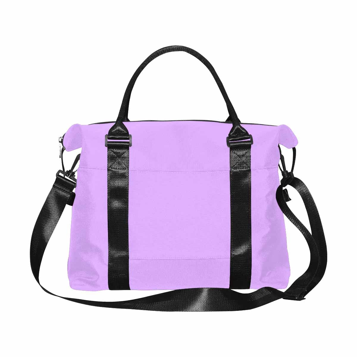 Large mauve purple duffel bag made from durable oxford fabric, featuring handles and an adjustable strap.