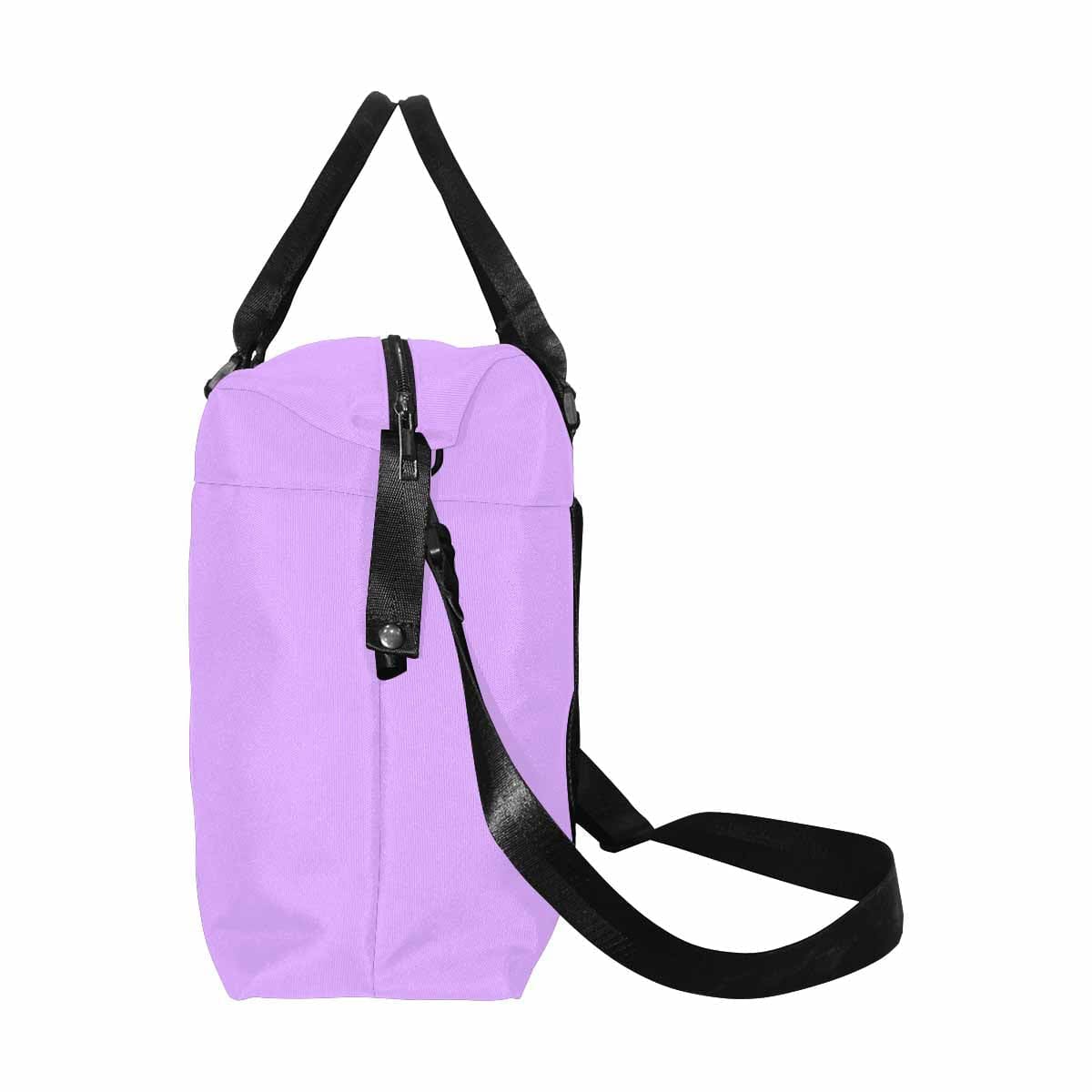 Large mauve purple duffel bag made from durable oxford fabric, featuring handles and an adjustable strap.