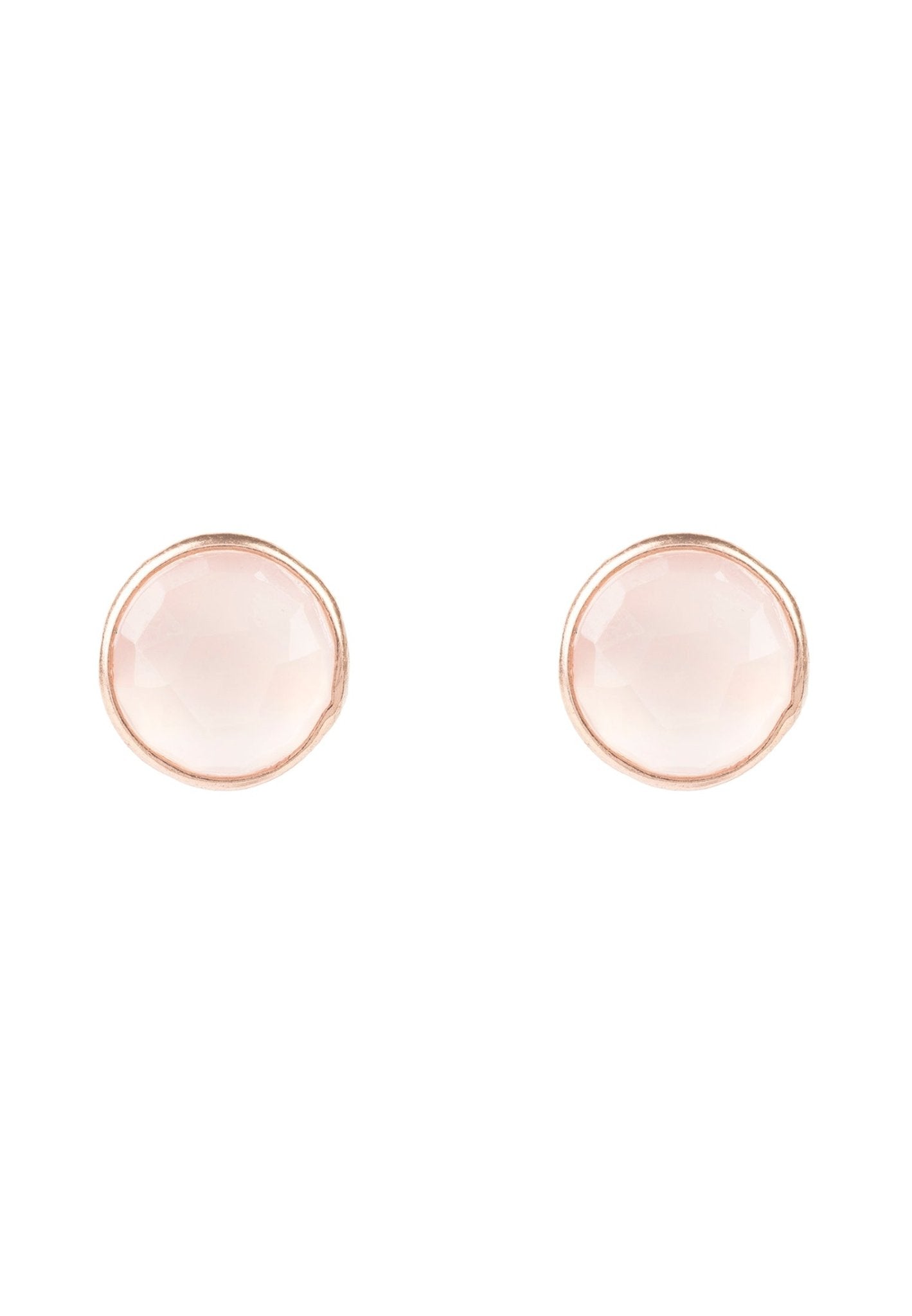 Medium Circle Gemstone Earrings in Rosegold featuring pink rose quartz stones set in sterling silver.