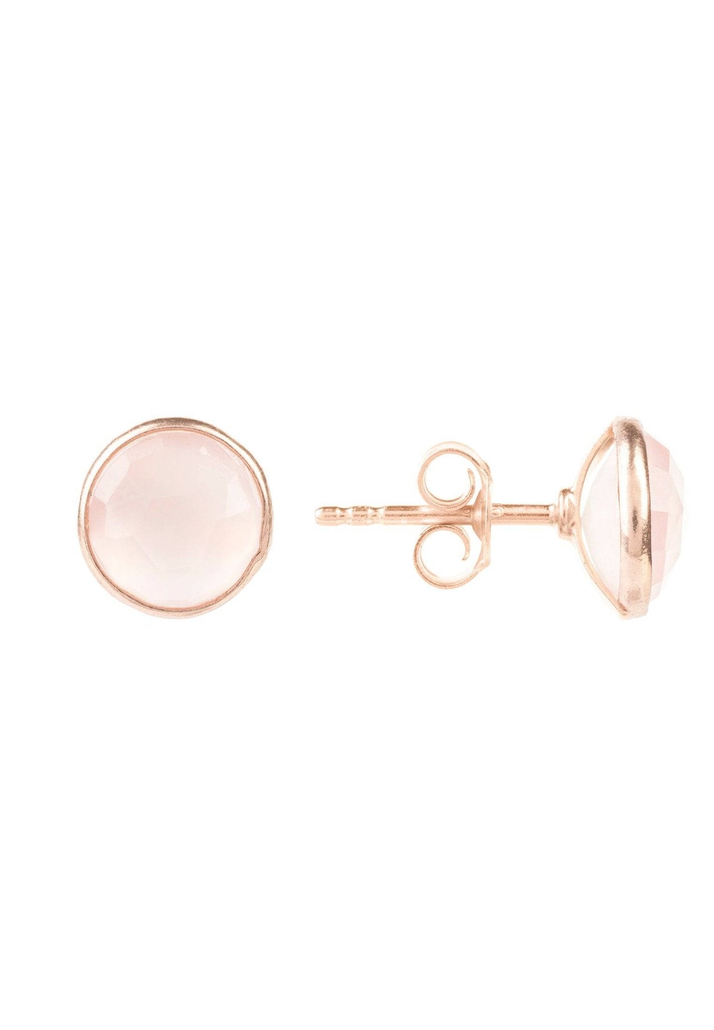 Medium Circle Gemstone Earrings in Rosegold featuring pink rose quartz stones set in sterling silver.