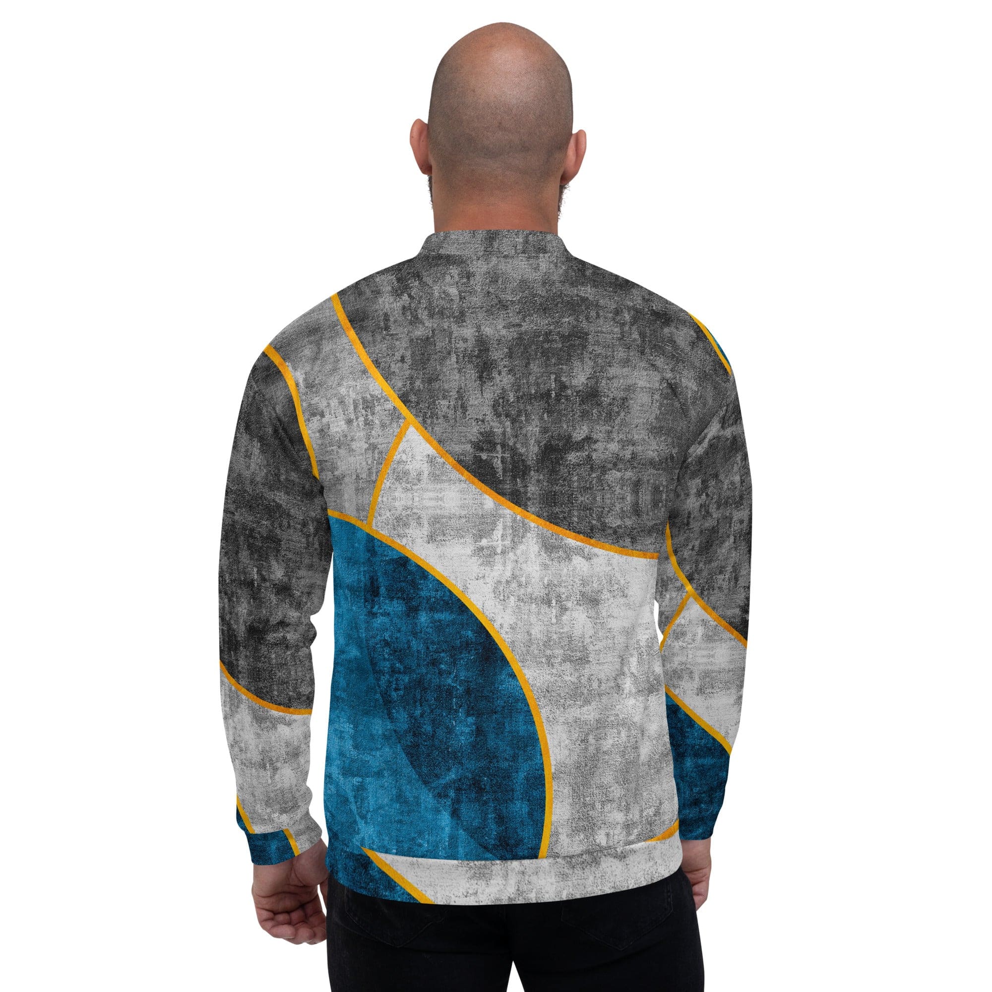 Men's Bomber Jacket in Blue Grey with zip-front closure and ribbed cuffs, featuring multiple pockets and a stylish design.