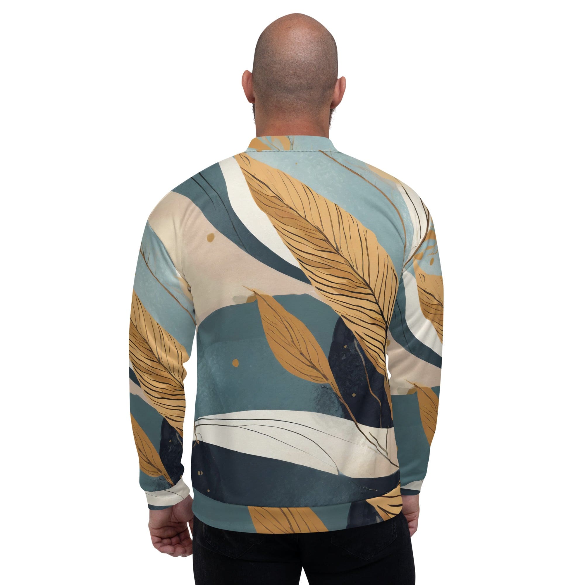 Men's Bomber Jacket featuring a vibrant Boho style print, zip-front closure, and ribbed cuffs, perfect for stylish layering.