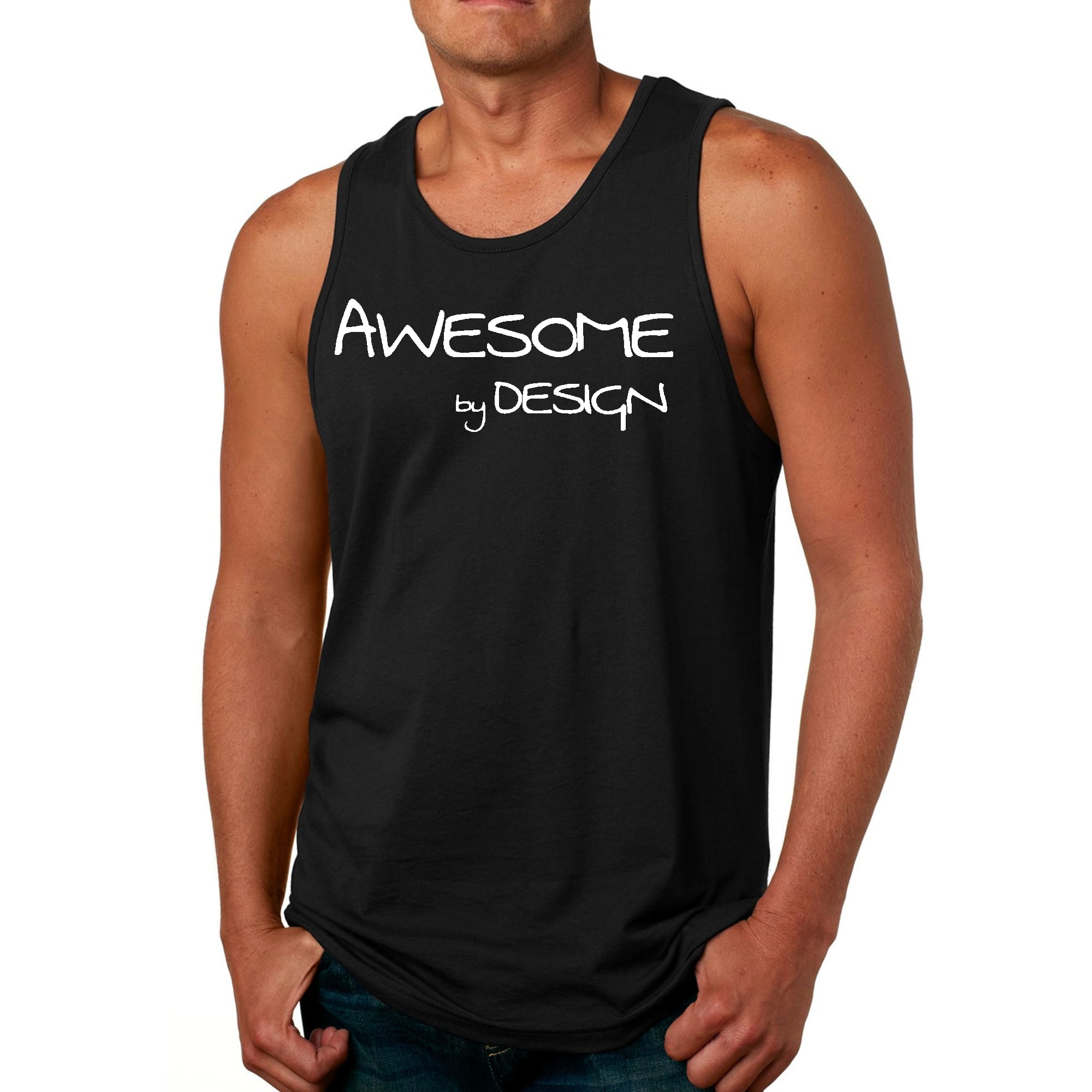 Men's Fitness Tank Top Graphic T-shirt featuring a stylish white print design, made from soft preshrunk cotton for comfort.