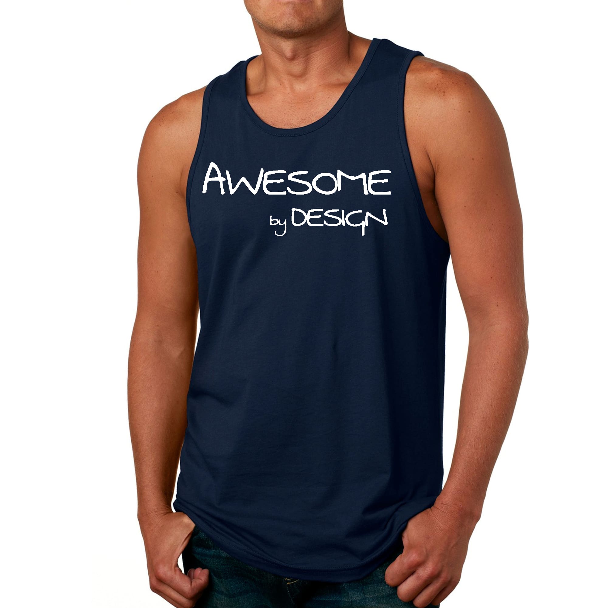 Men's Fitness Tank Top Graphic T-shirt featuring a stylish white print design, made from soft preshrunk cotton for comfort.