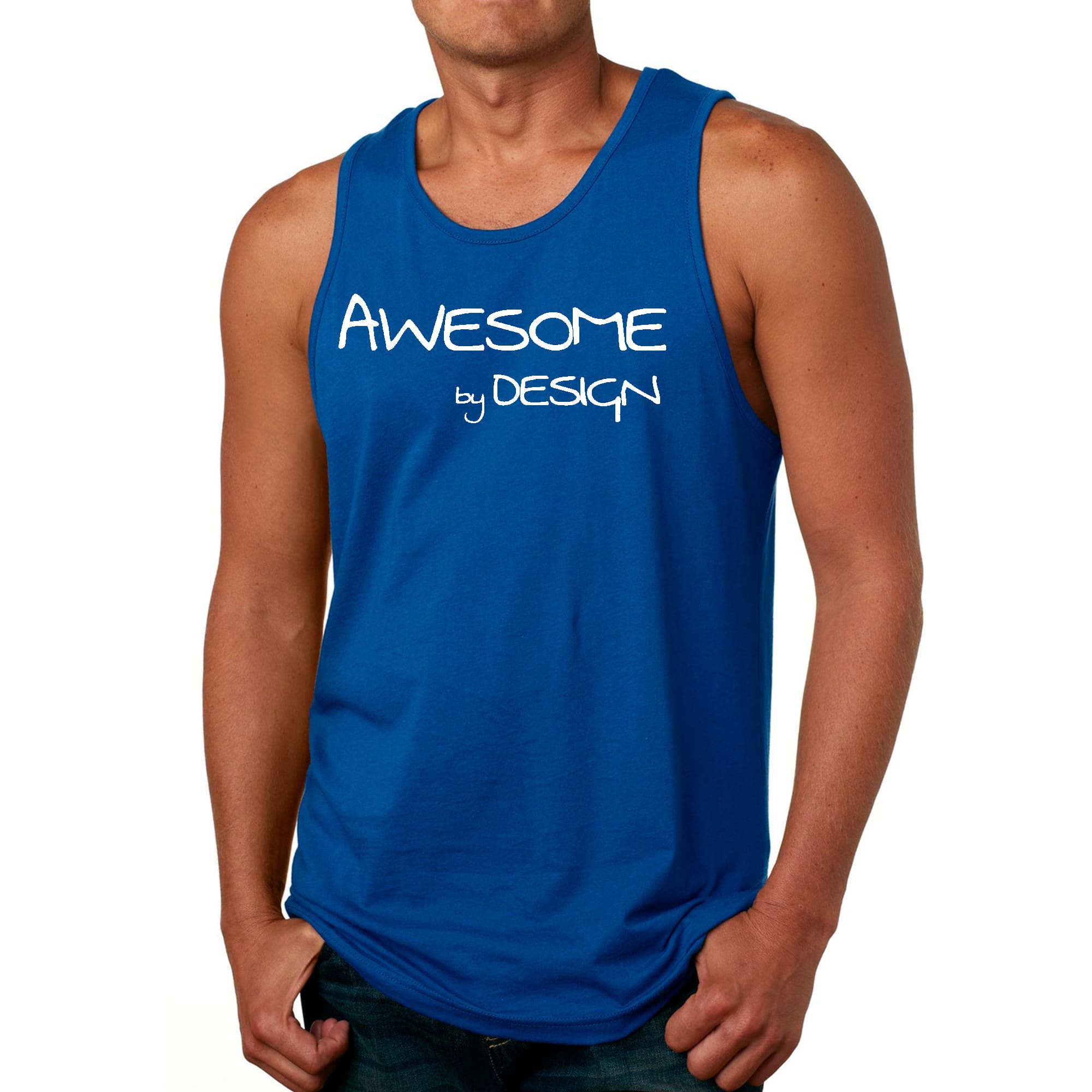 Men's Fitness Tank Top Graphic T-shirt featuring a stylish white print design, made from soft preshrunk cotton for comfort.