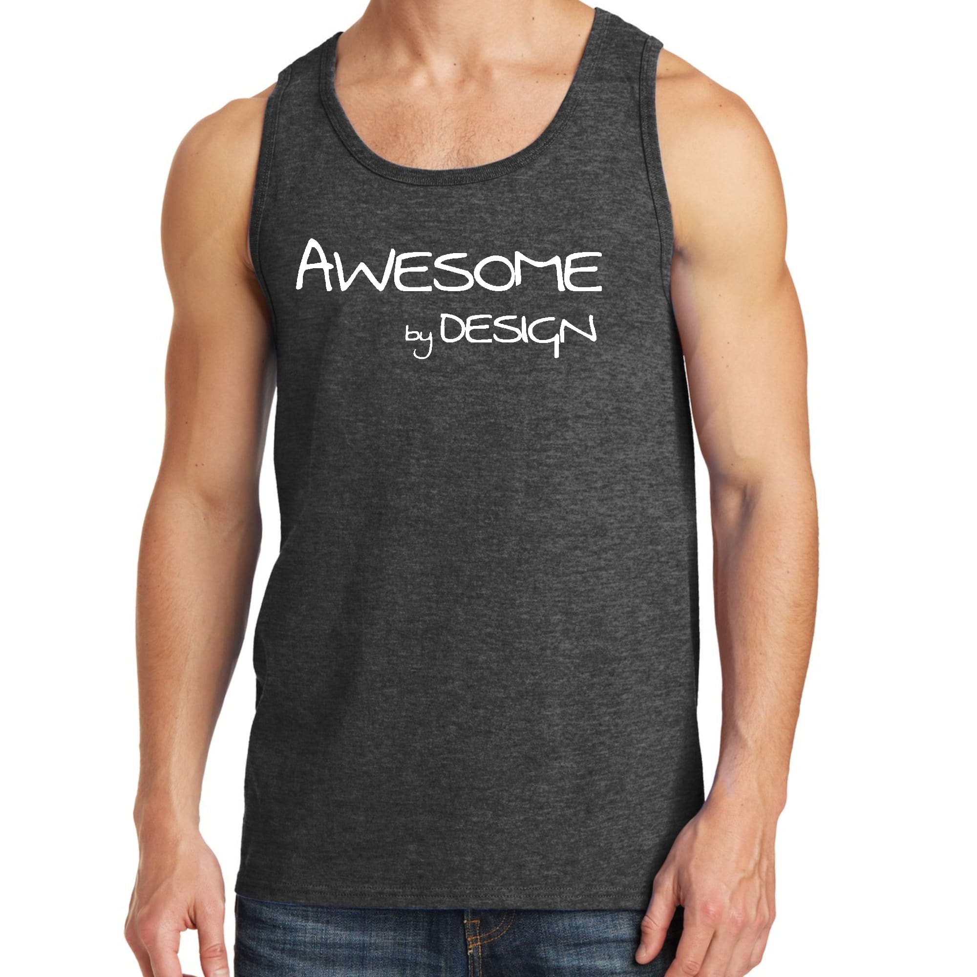 Men's Fitness Tank Top Graphic T-shirt featuring a stylish white print design, made from soft preshrunk cotton for comfort.