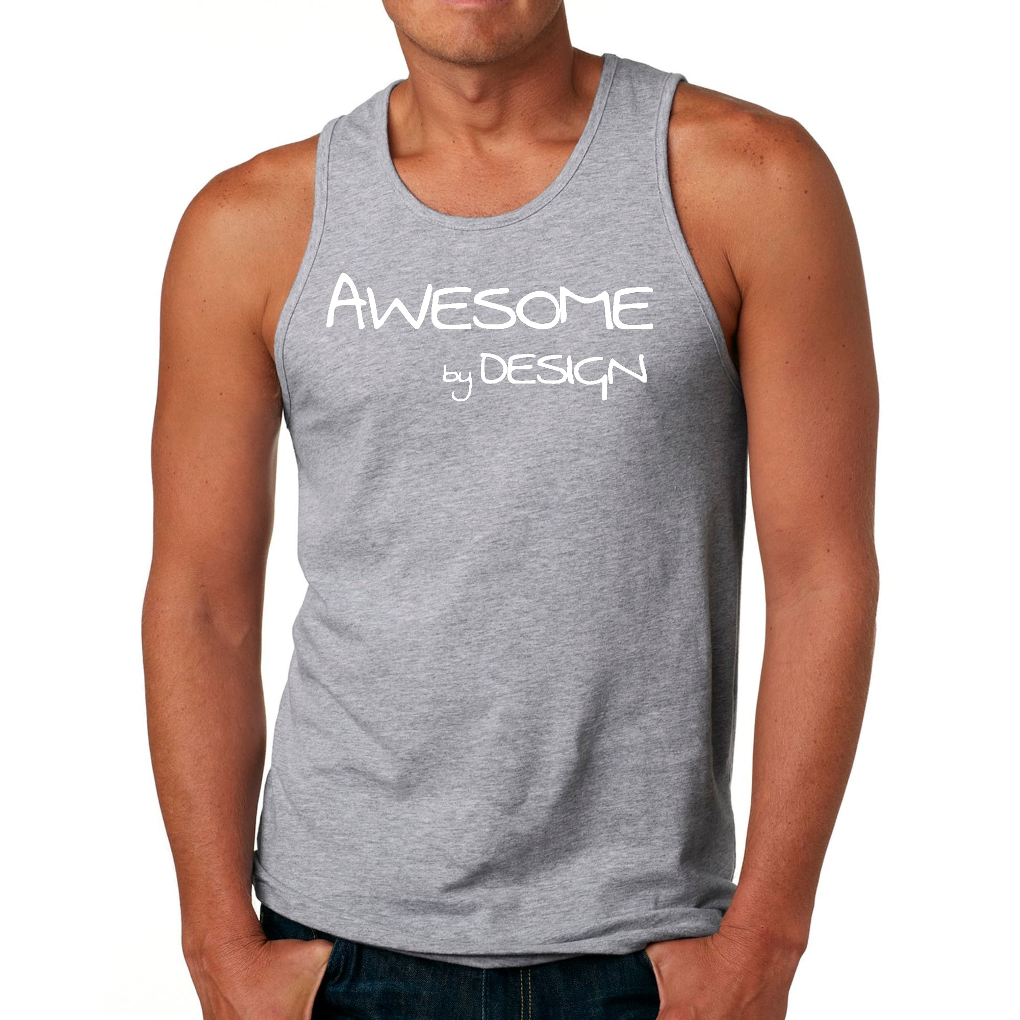 Men's Fitness Tank Top Graphic T-shirt featuring a stylish white print design, made from soft preshrunk cotton for comfort.