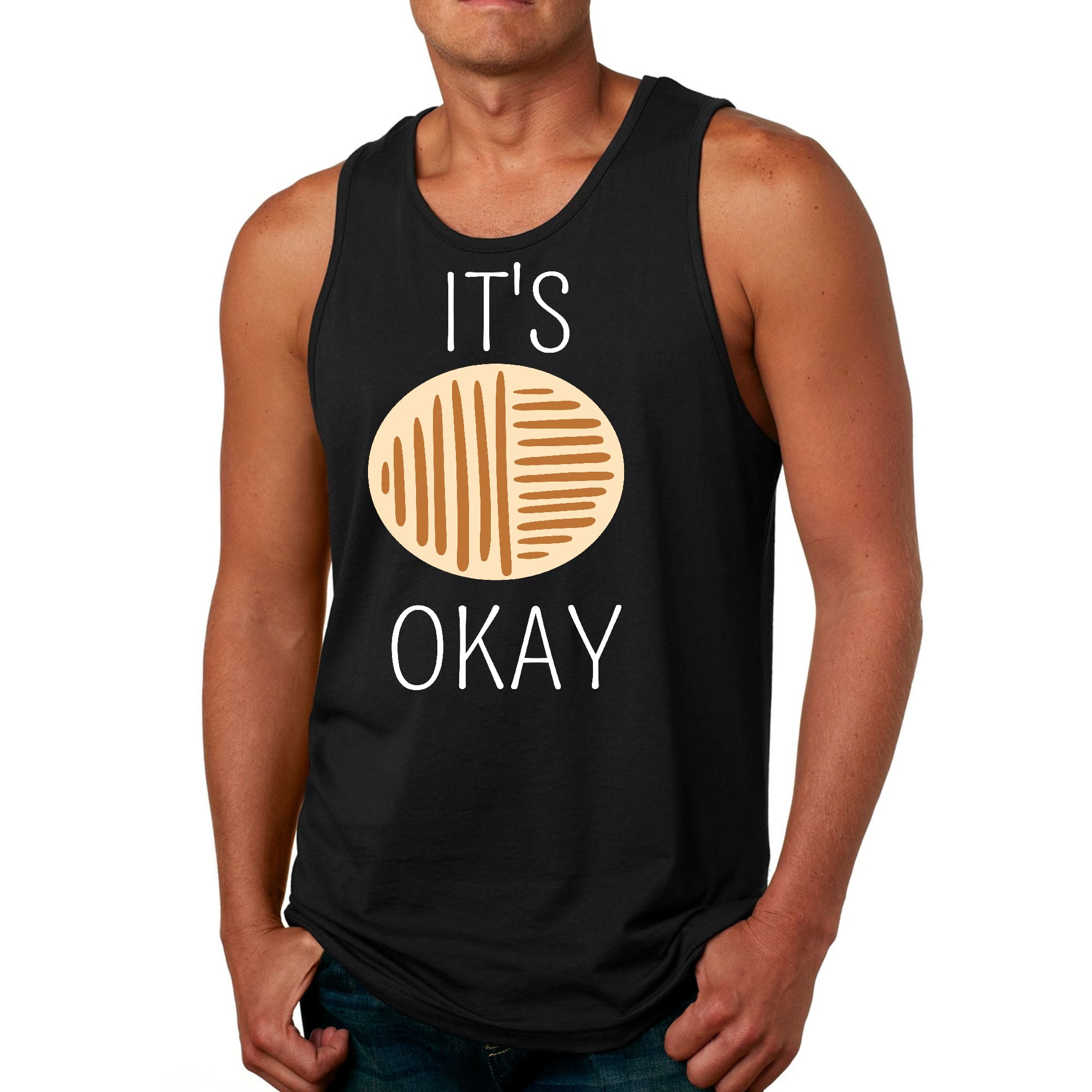 Men's Fitness Tank Top Graphic T-shirt featuring the phrase 'Say It Soul, It's Okay' in a stylish design, made from soft preshrunk cotton.